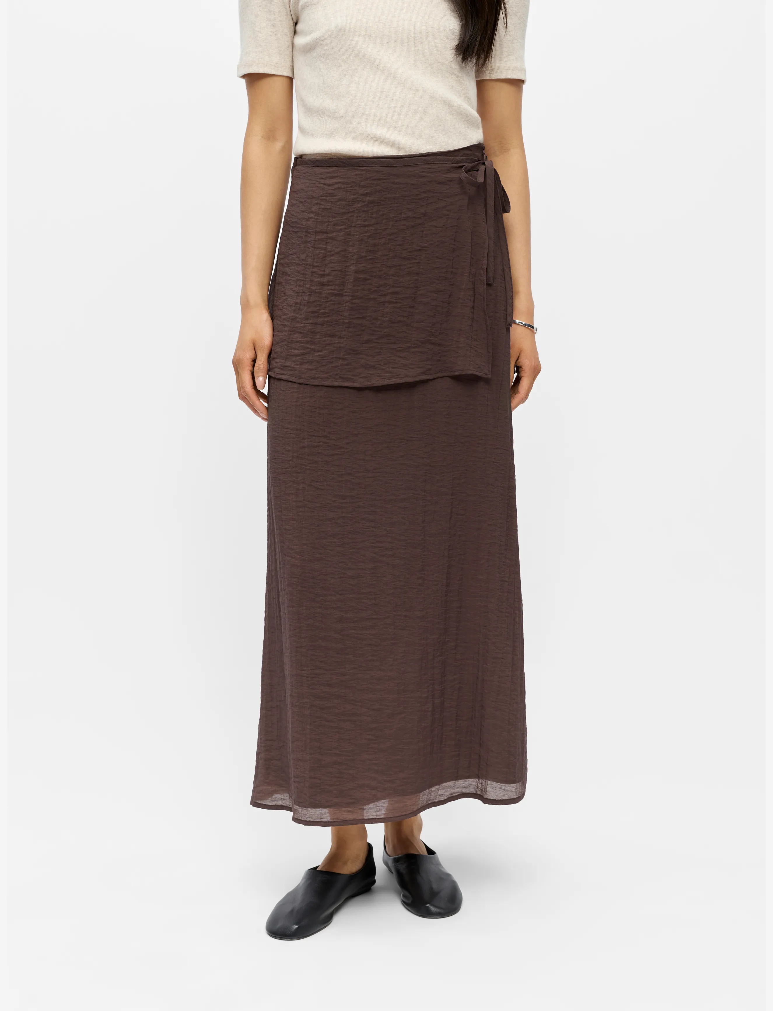 Object - OBJISORA RE LONG APRON SKIRT E SS 26 - susiaučiami sijonai - seal brown - 4