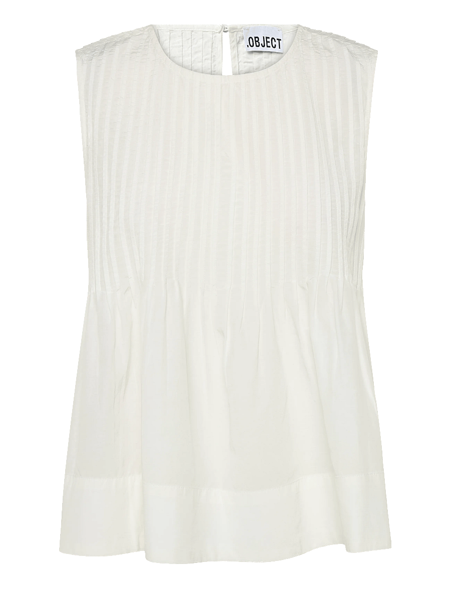 Object - OBJMANAR S/L PLEATED TOP E SS FAIR 26 - sleeveless blouses - cloud dancer - 0