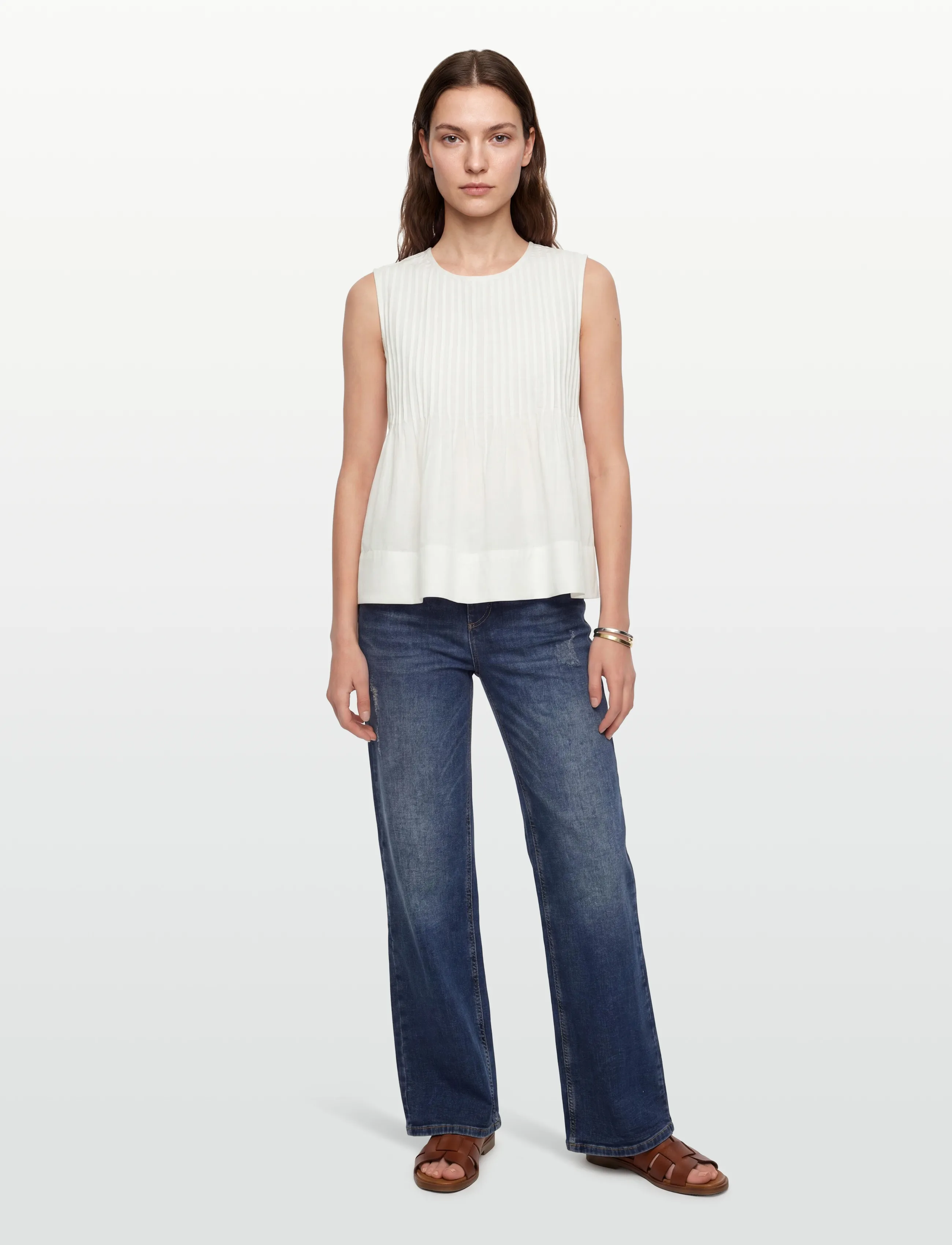 Object Objmanar S/L Pleated Top E Ss Fair 26, 34, Cream, Bluser > Uden Ærmer, Dame