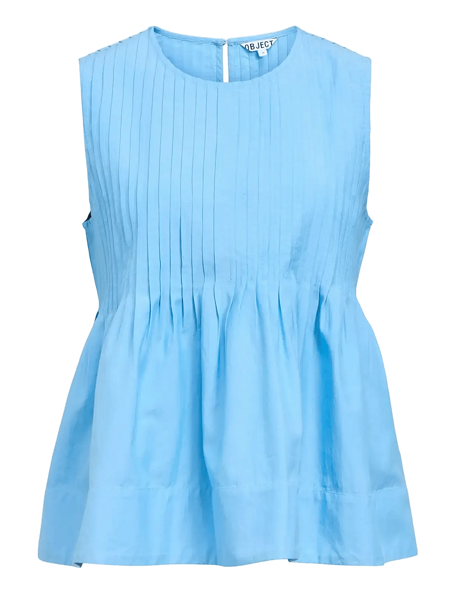 Object - OBJMANAR S/L PLEATED TOP E SS FAIR 26 - sleeveless blouses - little boy blue - 1
