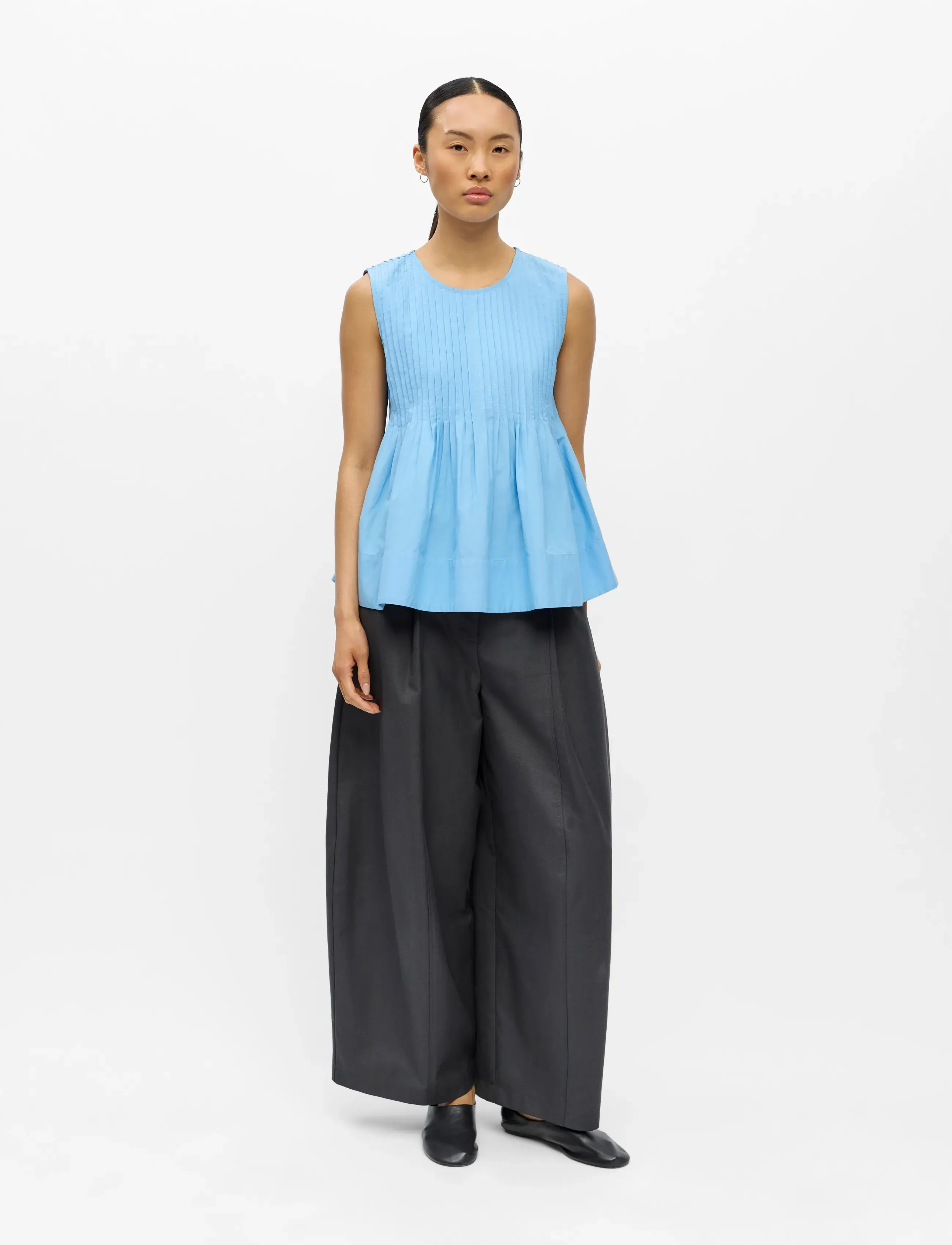 Object Objmanar S/L Pleated Top E Ss Fair 26, 34, Blue, Bluser > Uden Ærmer, Dame