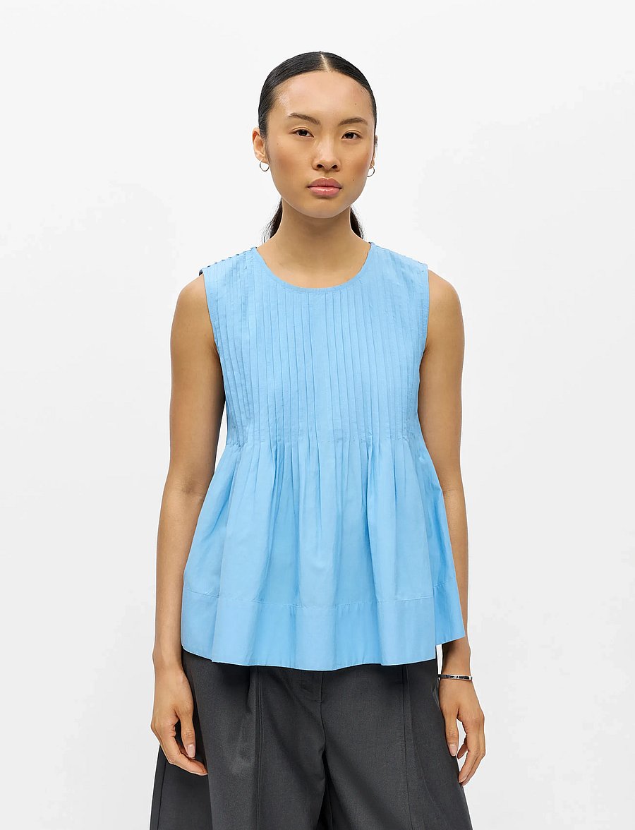 Object - OBJMANAR S/L PLEATED TOP E SS FAIR 26 - sleeveless blouses - little boy blue - 4