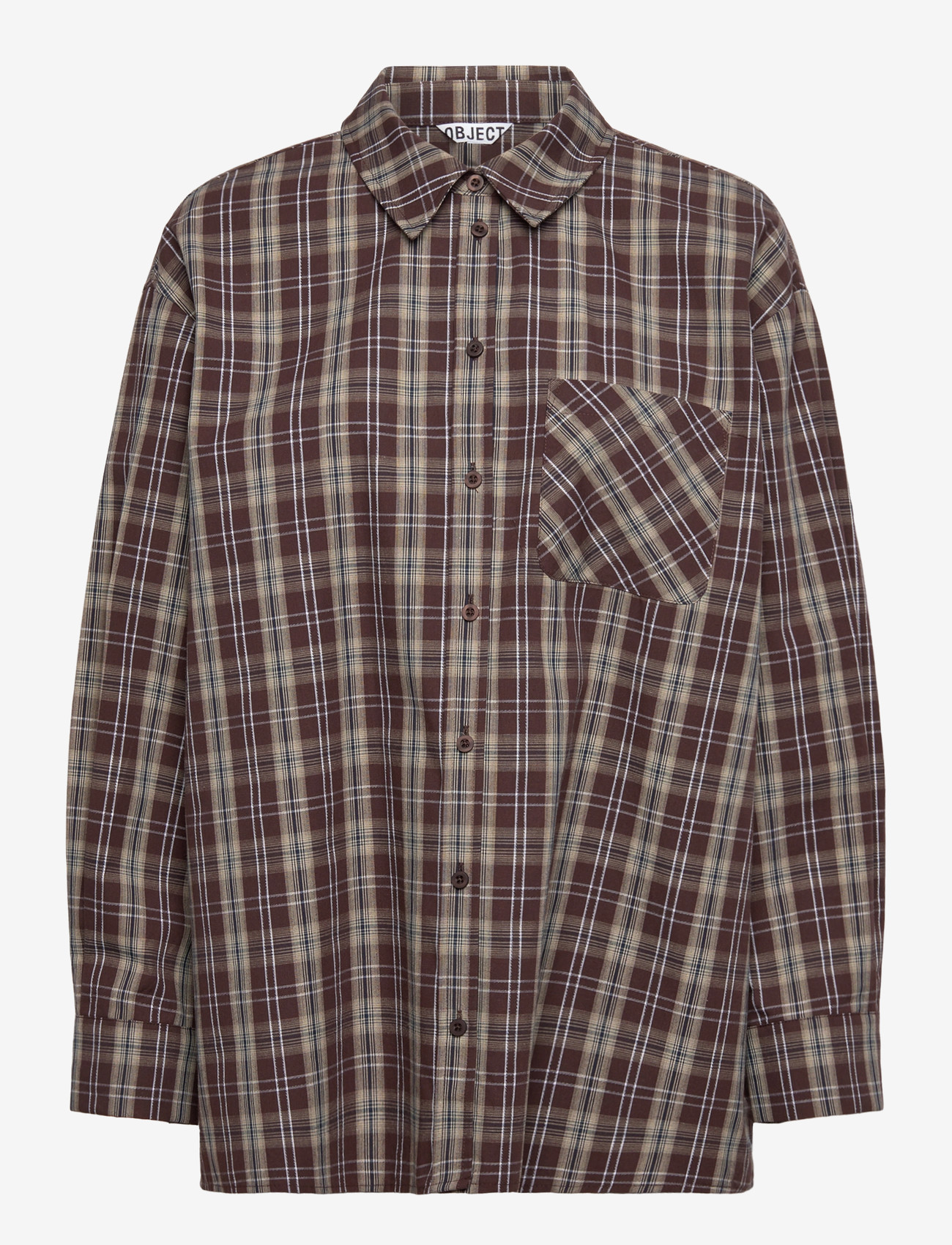Object - OBJKEKY L/S LOOSE SHIRT E DIV - långärmade skjortor - seal brown - 1