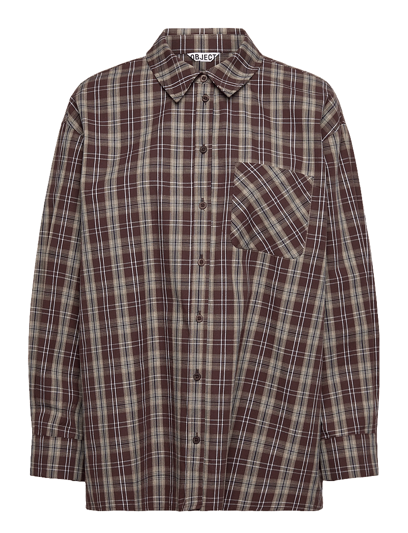 Object - OBJKEKY L/S LOOSE SHIRT E DIV - långärmade skjortor - seal brown - 1
