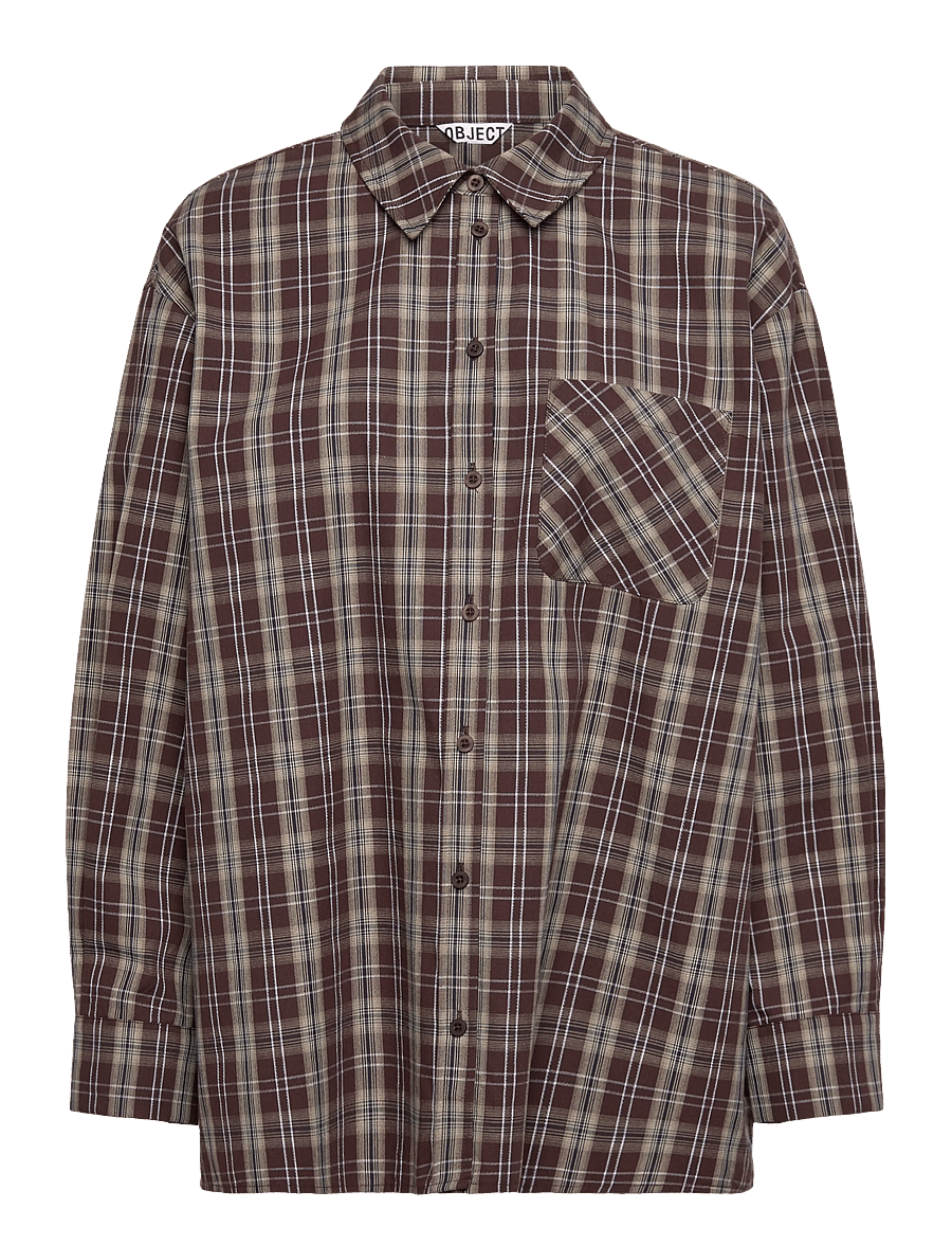Object - OBJKEKY L/S LOOSE SHIRT E DIV - pikkade varrukatega särgid - seal brown - 1