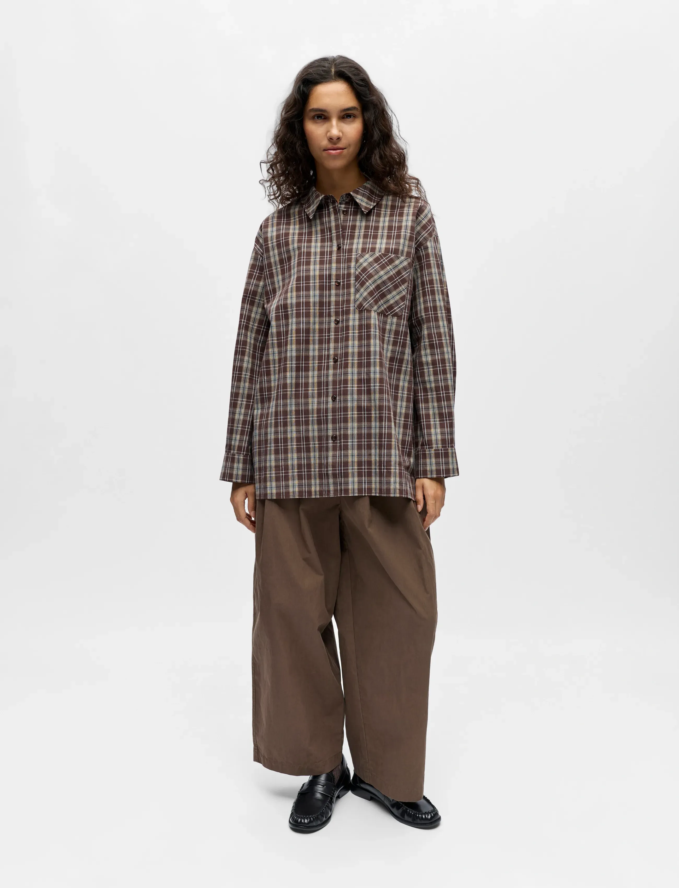 Object - OBJKEKY L/S LOOSE SHIRT E DIV - pikkade varrukatega särgid - seal brown - 0