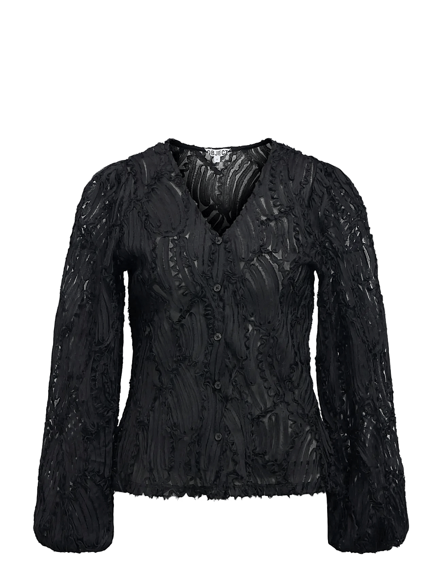 Object - OBJLUCIE LUKA L/S RE V-NECK TOP 147 - long sleeved blouses - black - 1