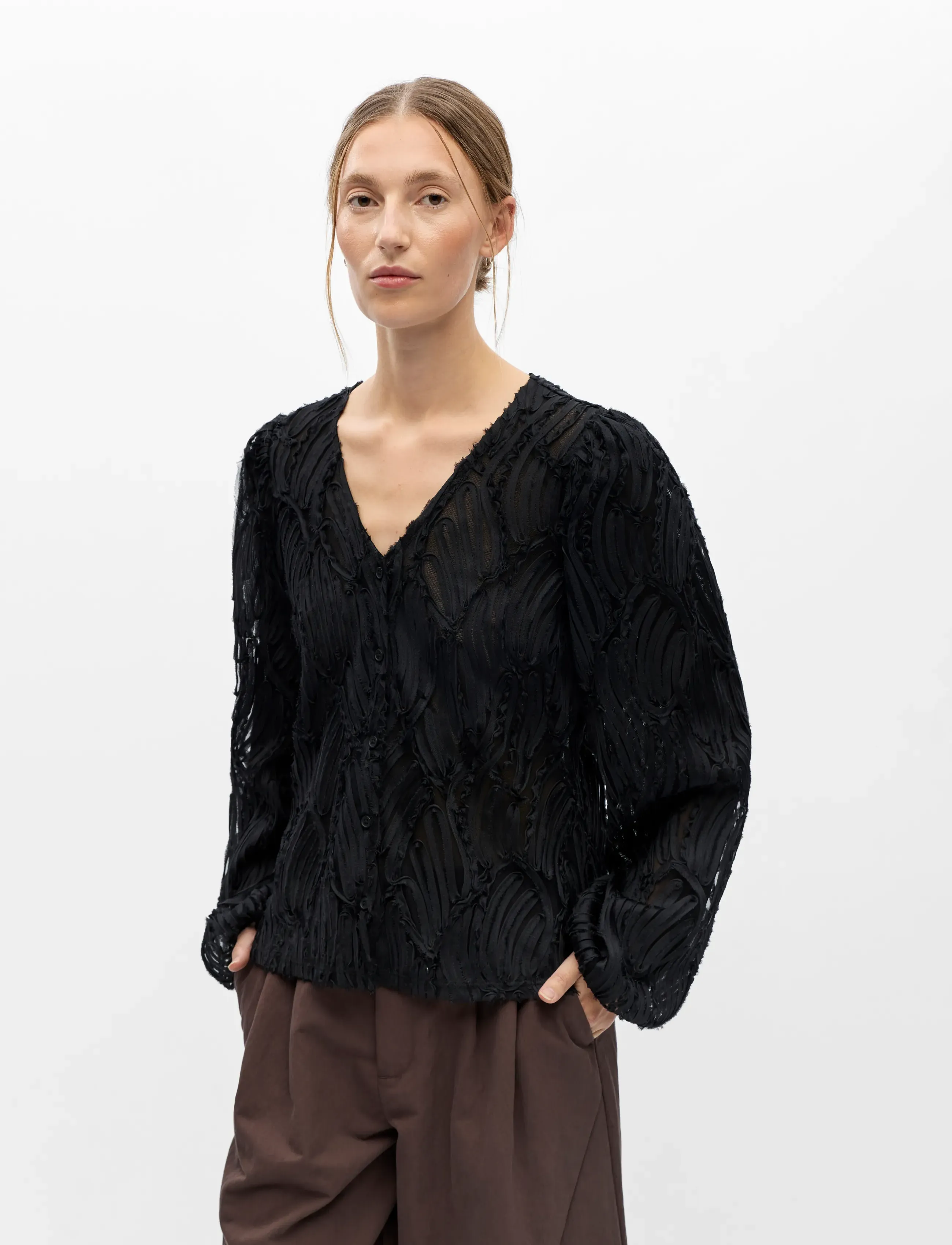 Object OBJLUCIE LUKA L/S RE V-NECK TOP 147 - Bluser & Skjorter - BLACK / black