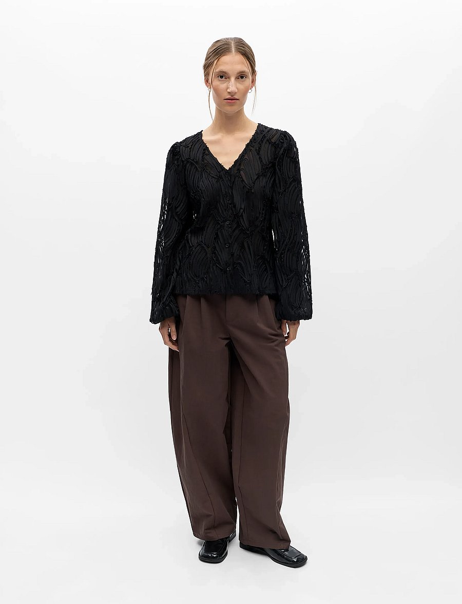 Object - OBJLUCIE LUKA L/S RE V-NECK TOP 147 - long sleeved blouses - black - 3