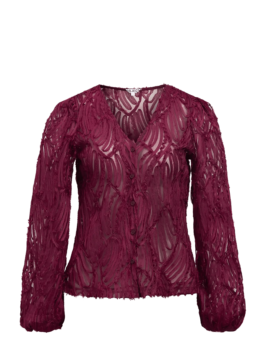 Object - OBJLUCIE LUKA L/S RE V-NECK TOP 147 - windsor wine - 1