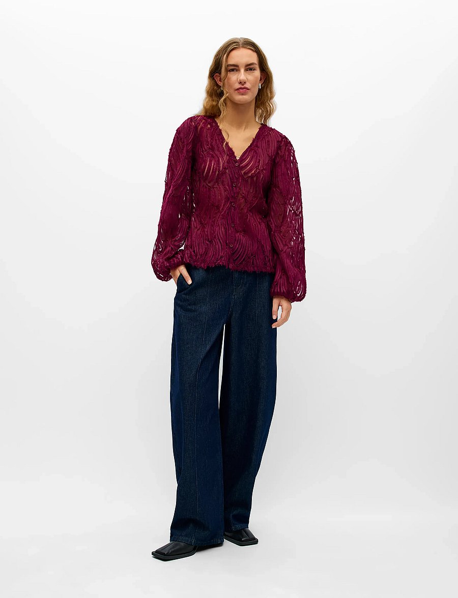Object - OBJLUCIE LUKA L/S RE V-NECK TOP 147 - windsor wine - 0