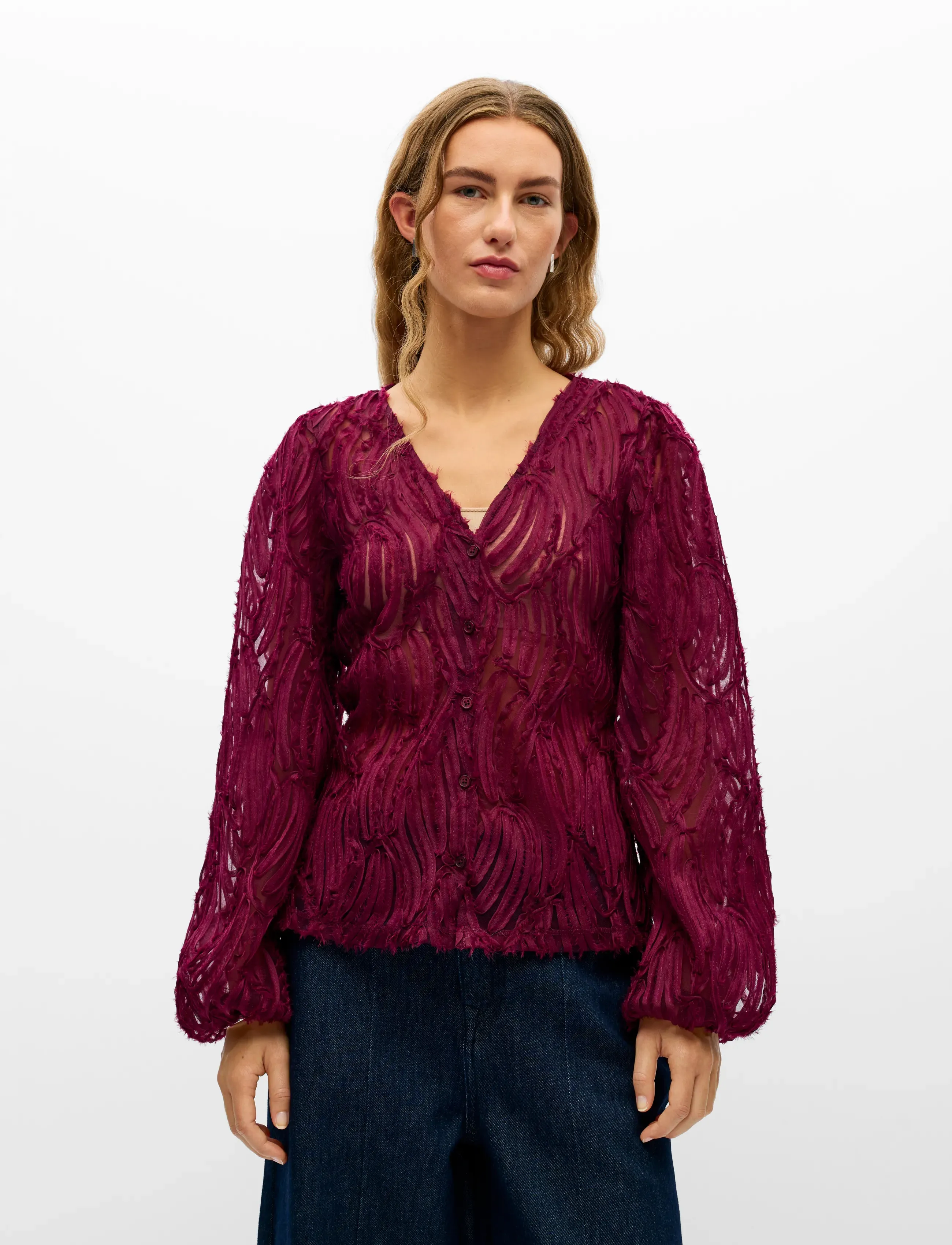 Object - OBJLUCIE LUKA L/S RE V-NECK TOP 147 - windsor wine - 3