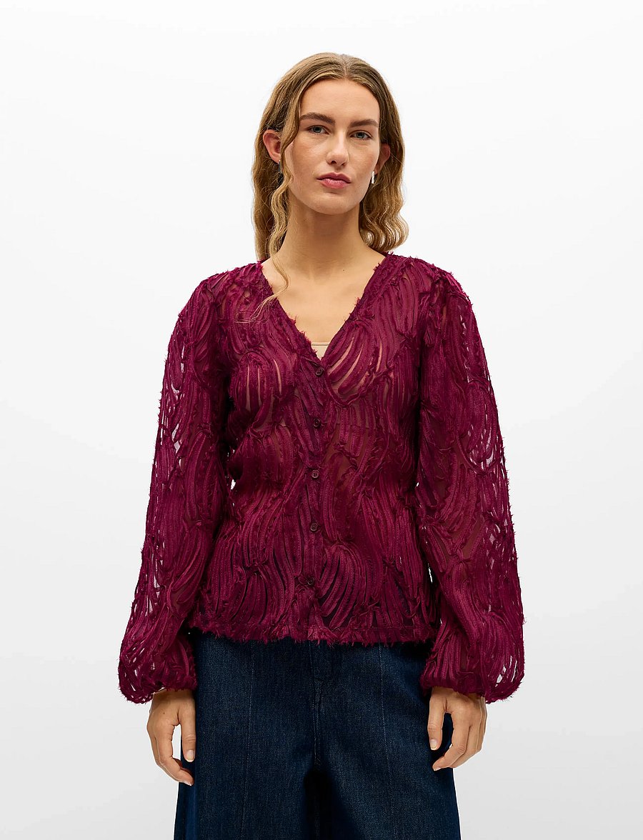 Object - OBJLUCIE LUKA L/S RE V-NECK TOP 147 - windsor wine - 3