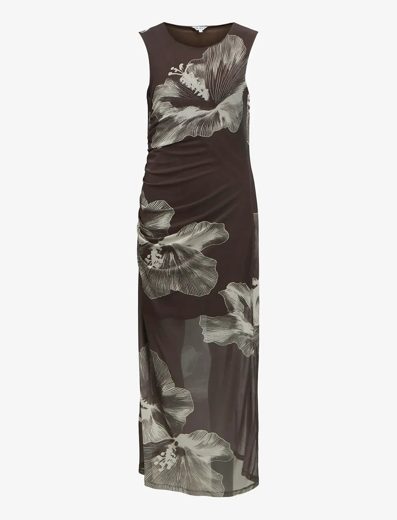 Object - OBJSHIRA S/L RE MESH LONG DRESS E SS 26 - maksikleidid - seal brown - 0