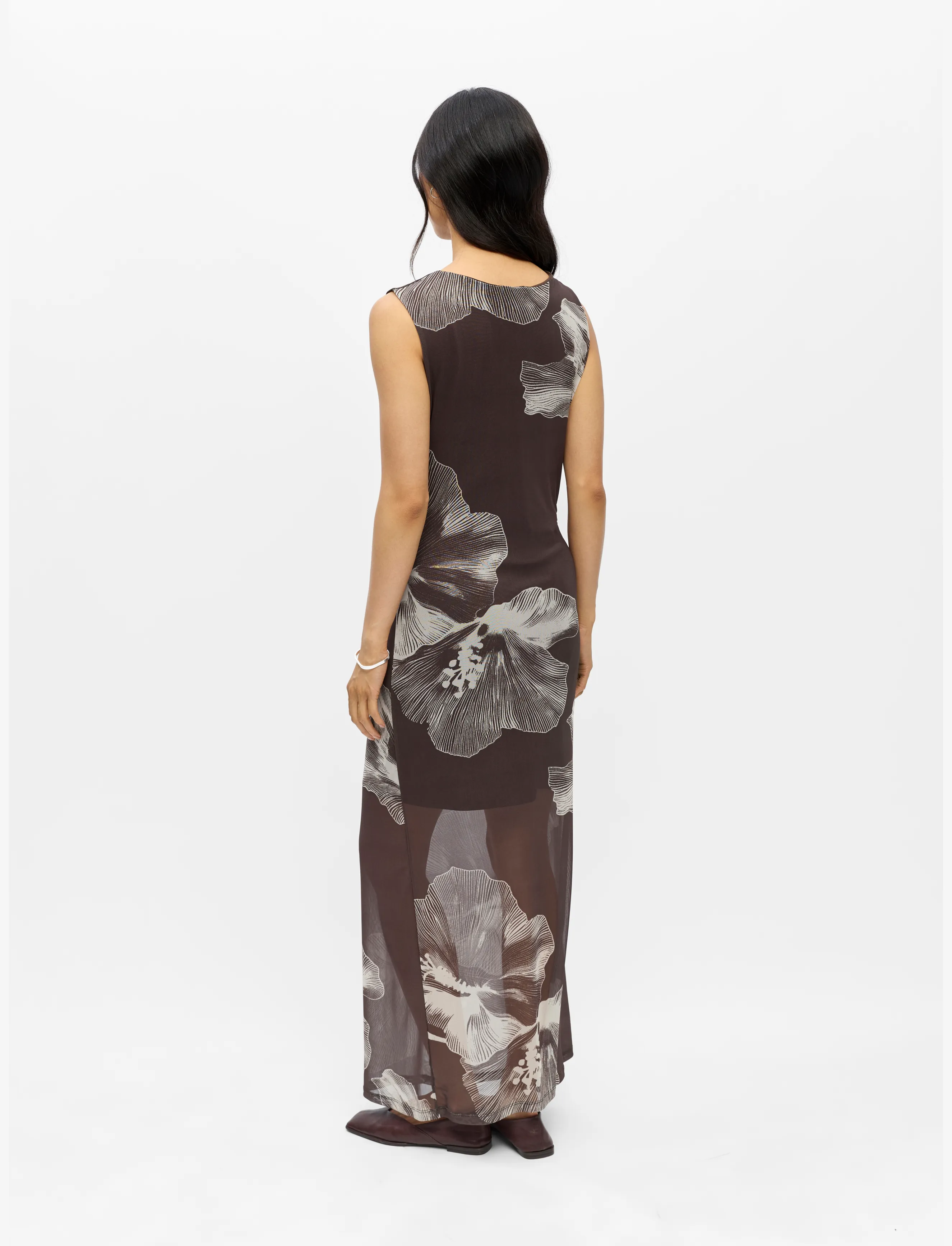 Object - OBJSHIRA S/L RE MESH LONG DRESS E SS 26 - laveste priser - seal brown - 2