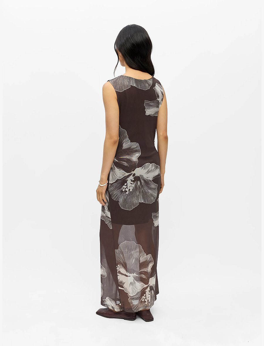 Object - OBJSHIRA S/L RE MESH LONG DRESS E SS 26 - maksikleidid - seal brown - 2