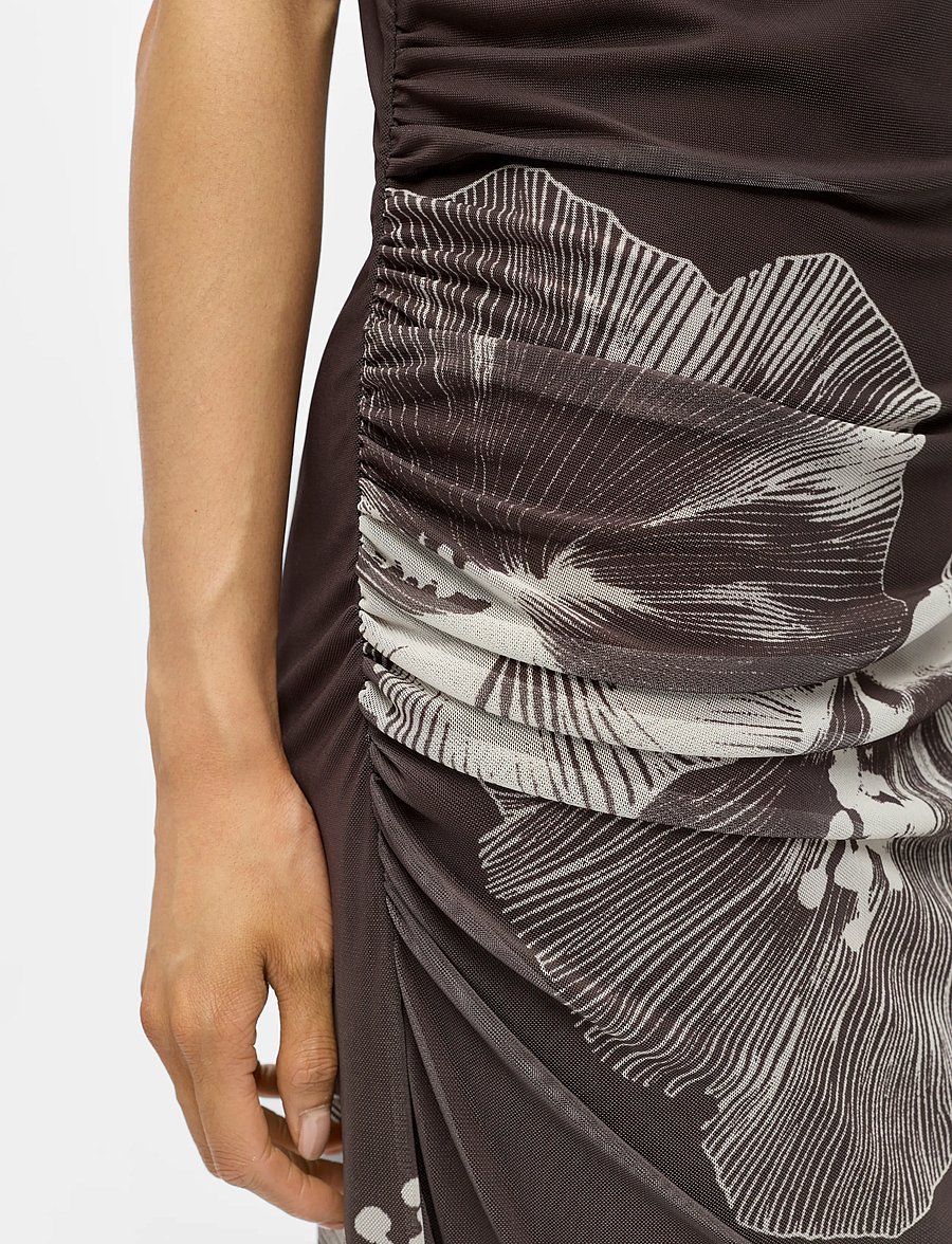 Object - OBJSHIRA S/L RE MESH LONG DRESS E SS 26 - maksikleidid - seal brown - 3