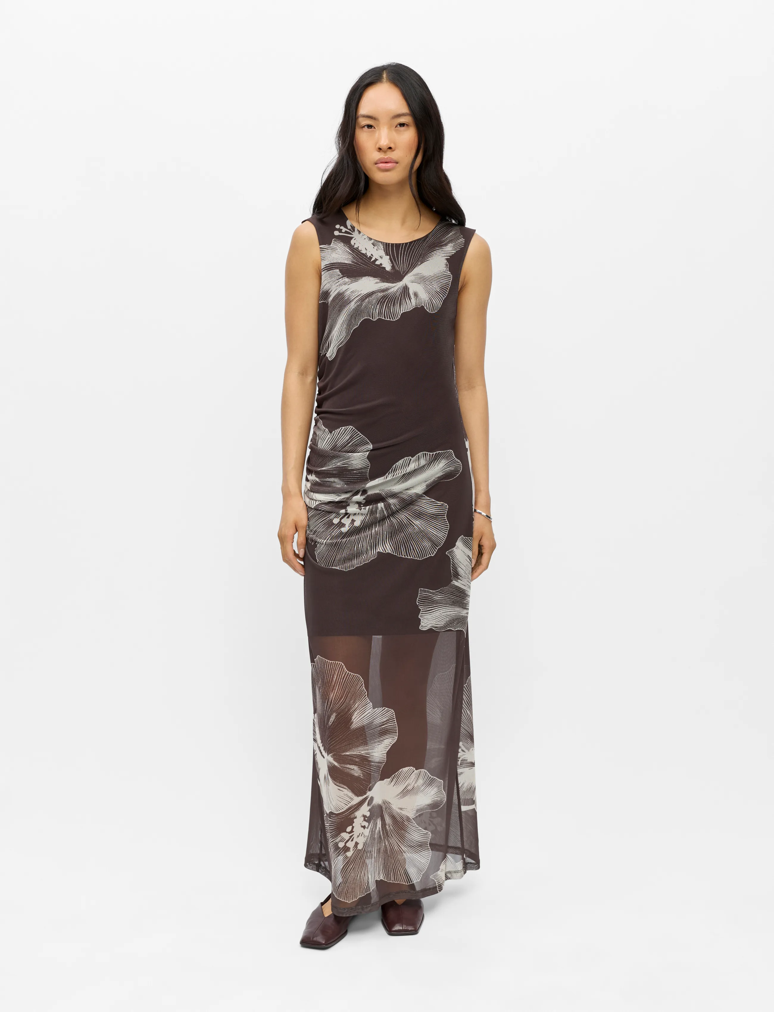 Object - OBJSHIRA S/L RE MESH LONG DRESS E SS 26 - laveste priser - seal brown - 4