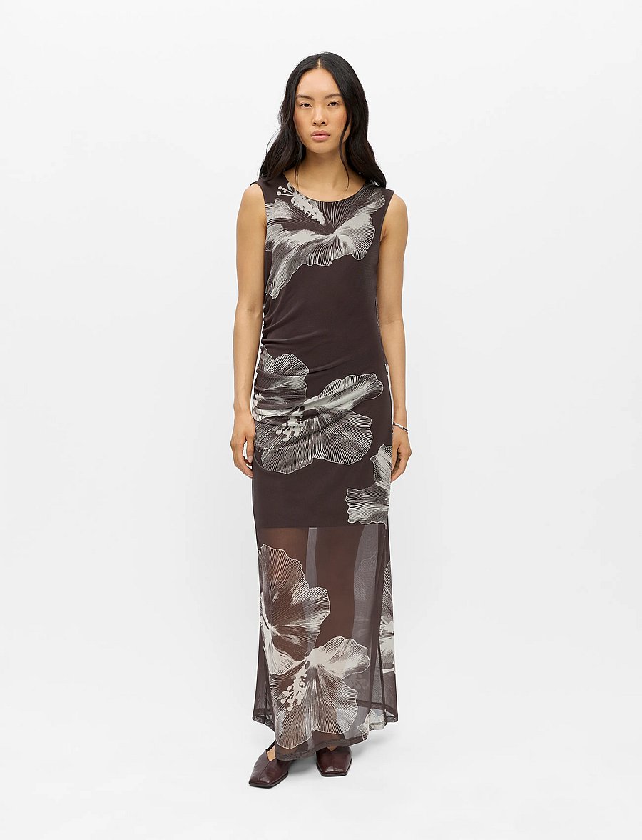 Object - OBJSHIRA S/L RE MESH LONG DRESS E SS 26 - maksikleidid - seal brown - 4