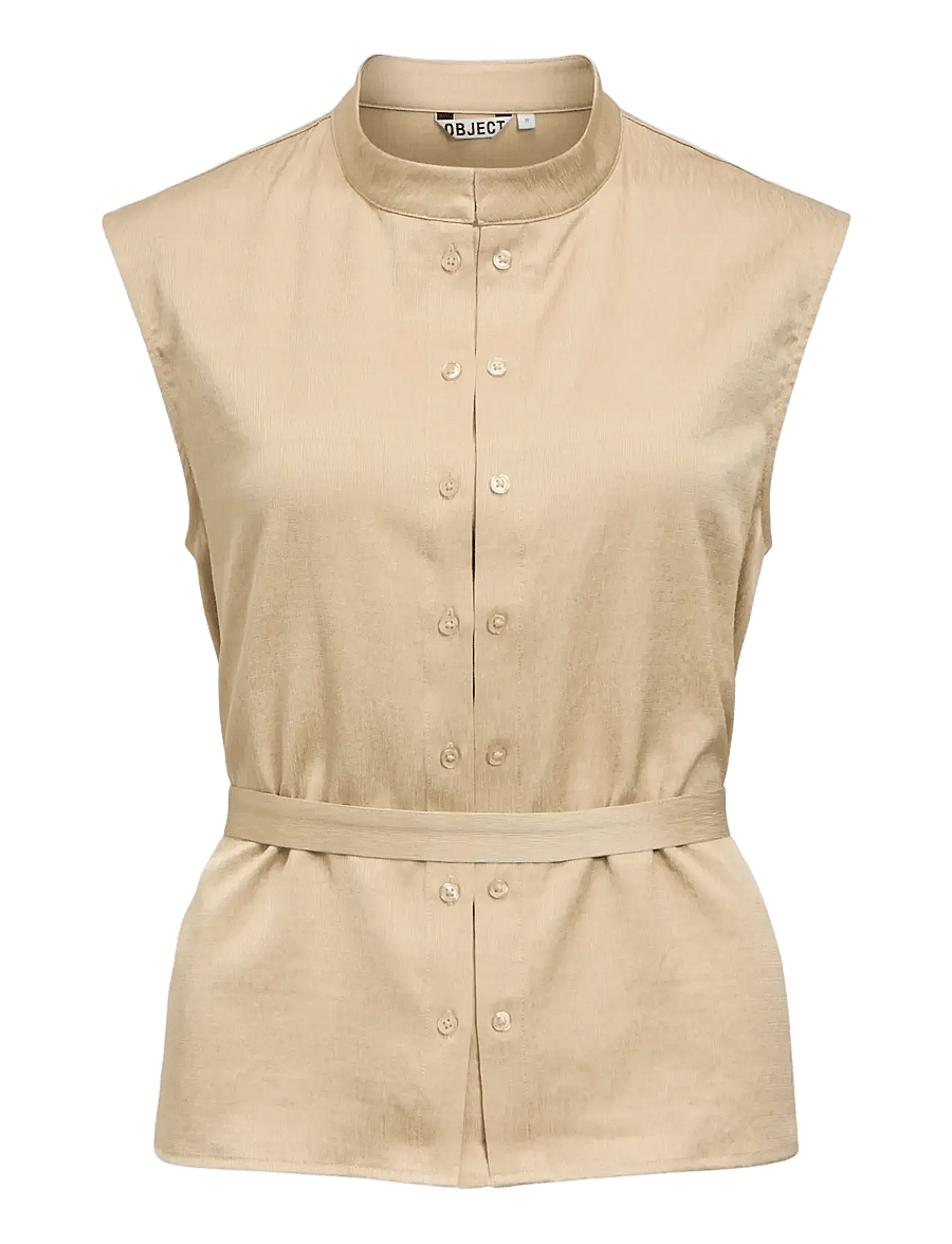 Object - OBJHELIN S/L WAISTCOAT E SS FAIR 26 - sleeveless blouses - humus - 1