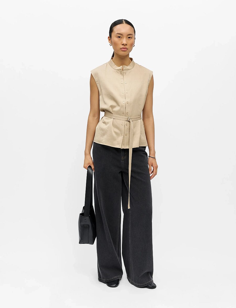 Object - OBJHELIN S/L WAISTCOAT E SS FAIR 26 - sleeveless blouses - humus - 0