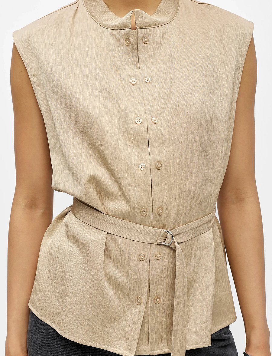 Object - OBJHELIN S/L WAISTCOAT E SS FAIR 26 - sleeveless blouses - humus - 3