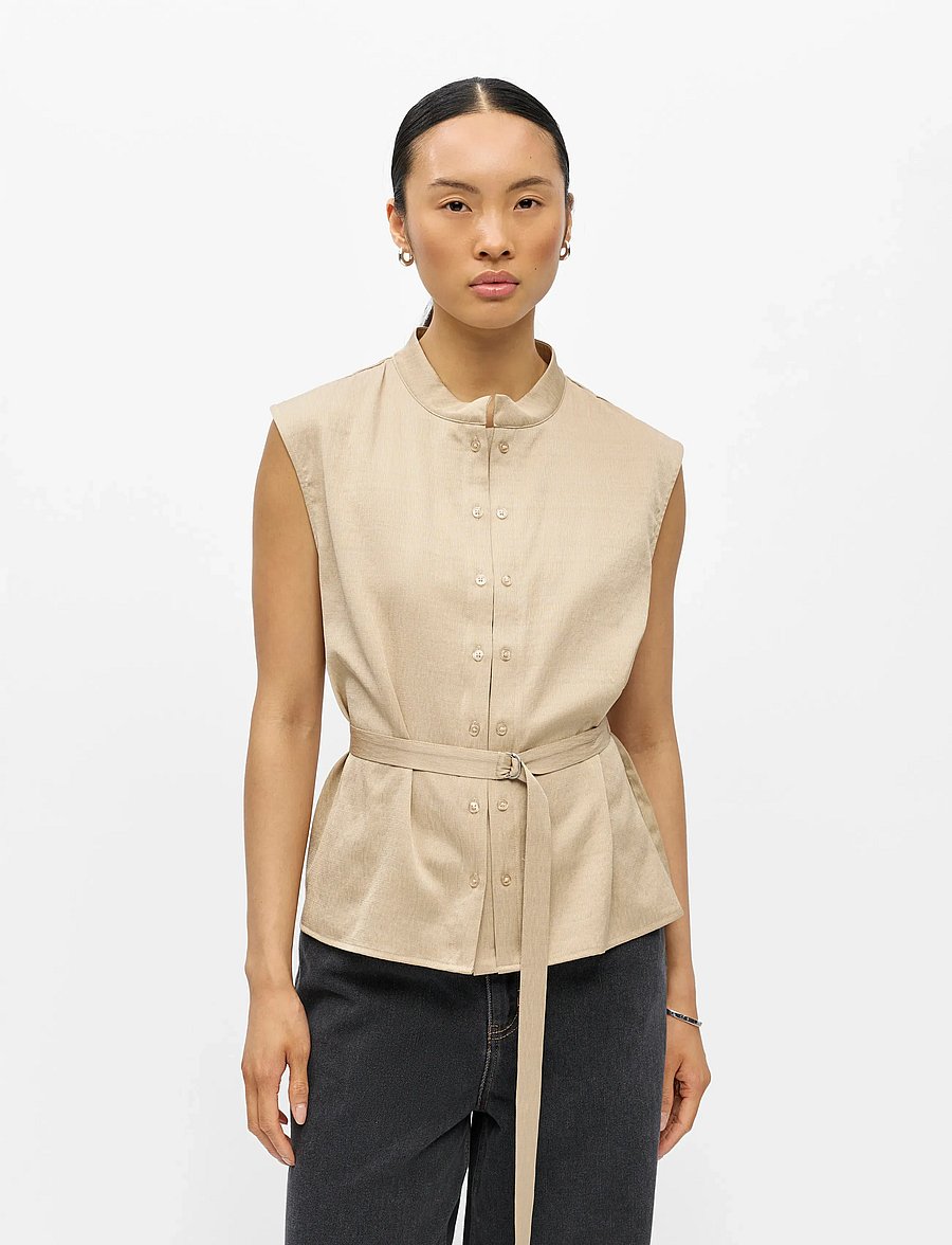 Object - OBJHELIN S/L WAISTCOAT E SS FAIR 26 - sleeveless blouses - humus - 4