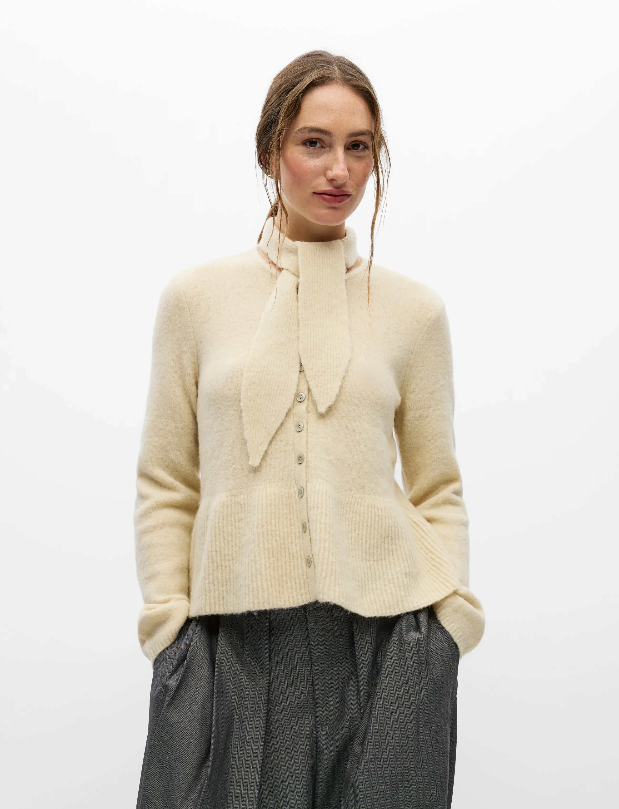 Object - OBJNIVIN L/S SCARF KNIT CARDIGAN 147 - birch - 3