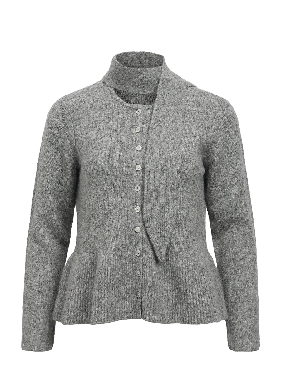 Object - OBJNIVIN L/S SCARF KNIT CARDIGAN 147 - strickjacken - medium grey melange - 1