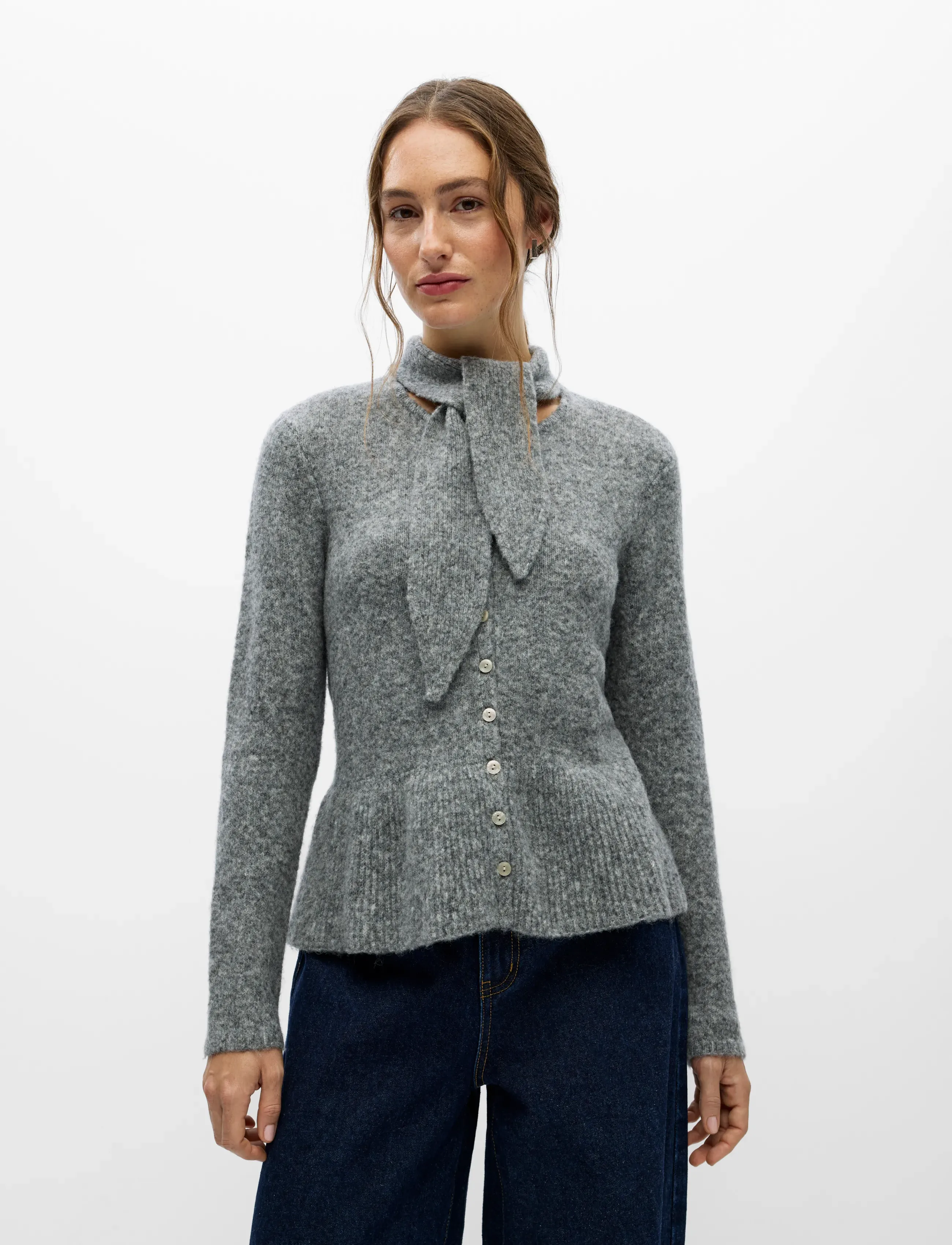 Object - OBJNIVIN L/S SCARF KNIT CARDIGAN 147 - strickjacken - medium grey melange - 0