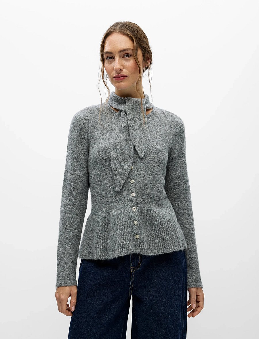 Object - OBJNIVIN L/S SCARF KNIT CARDIGAN 147 - strickjacken - medium grey melange - 0