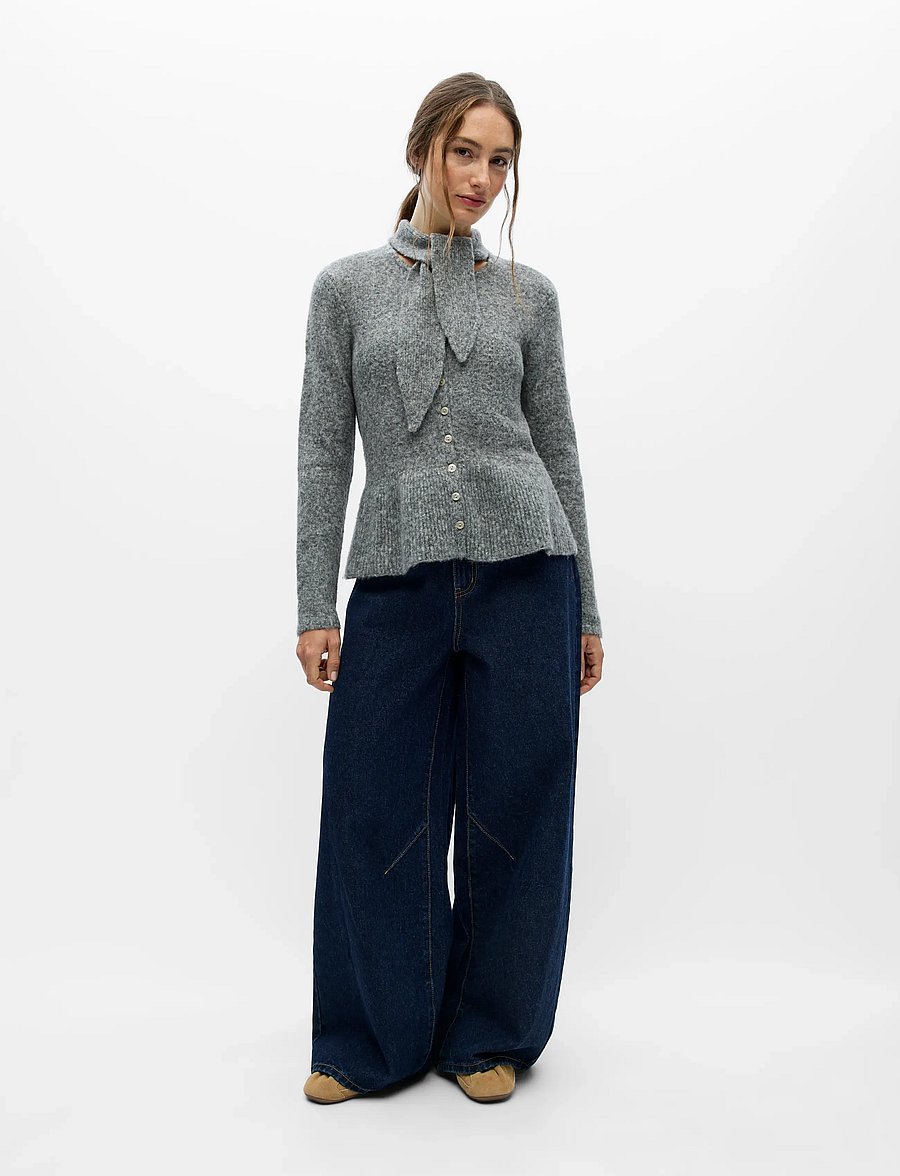 Object - OBJNIVIN L/S SCARF KNIT CARDIGAN 147 - strickjacken - medium grey melange - 4