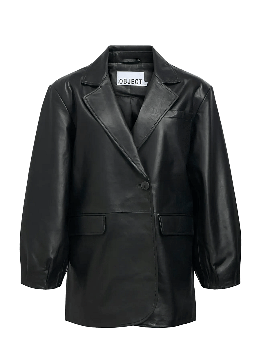 Object - OBJLUNA L/S LO LEATHER JACKET 146 - leather jackets - black - 0