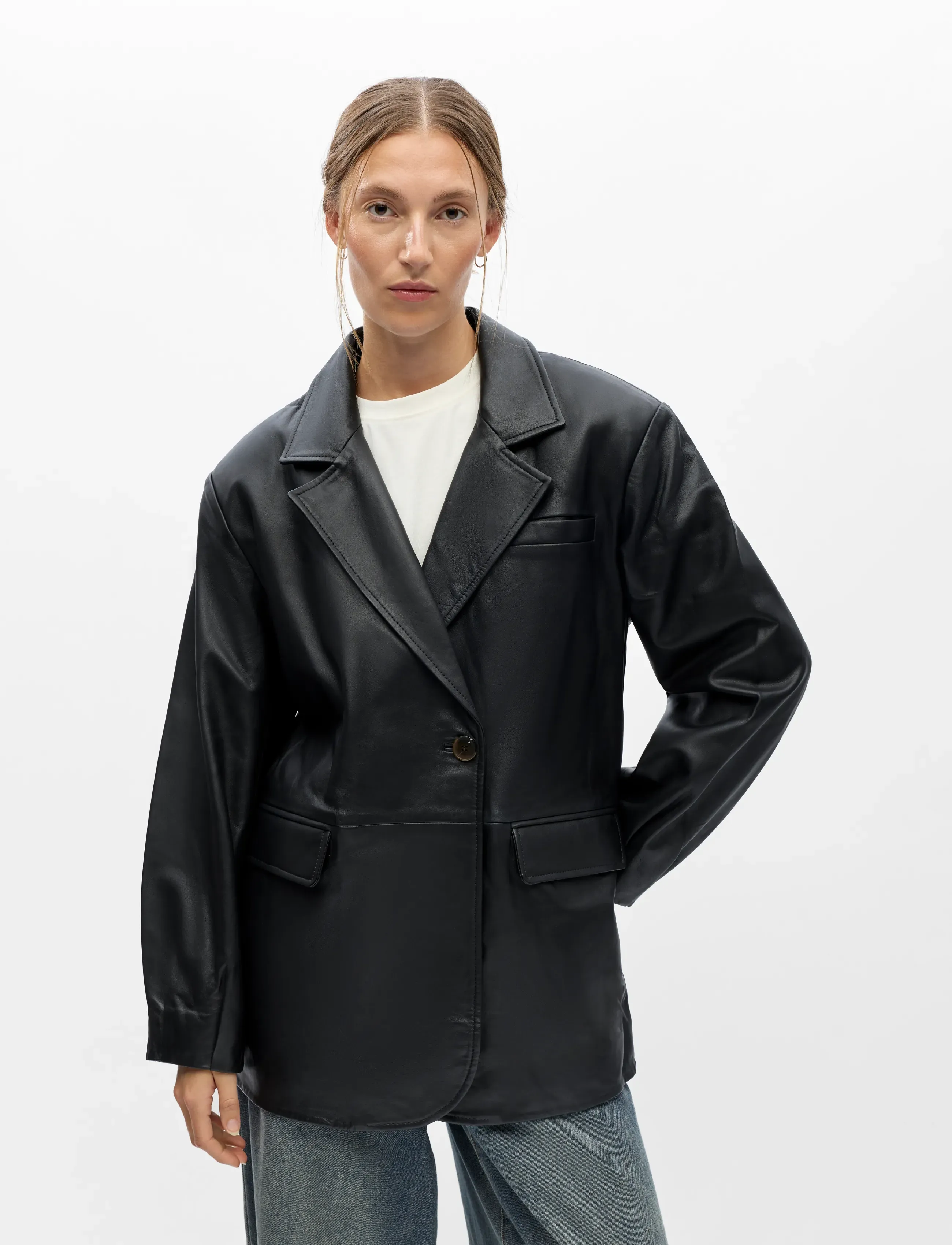 Object OBJLUNA L/S LO LEATHER JACKET 146 - Jackets & Coats - BLACK / black