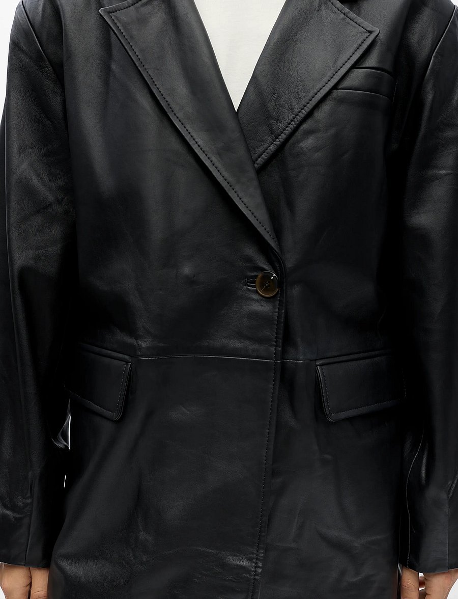 Object - OBJLUNA L/S LO LEATHER JACKET 146 - leather jackets - black - 4