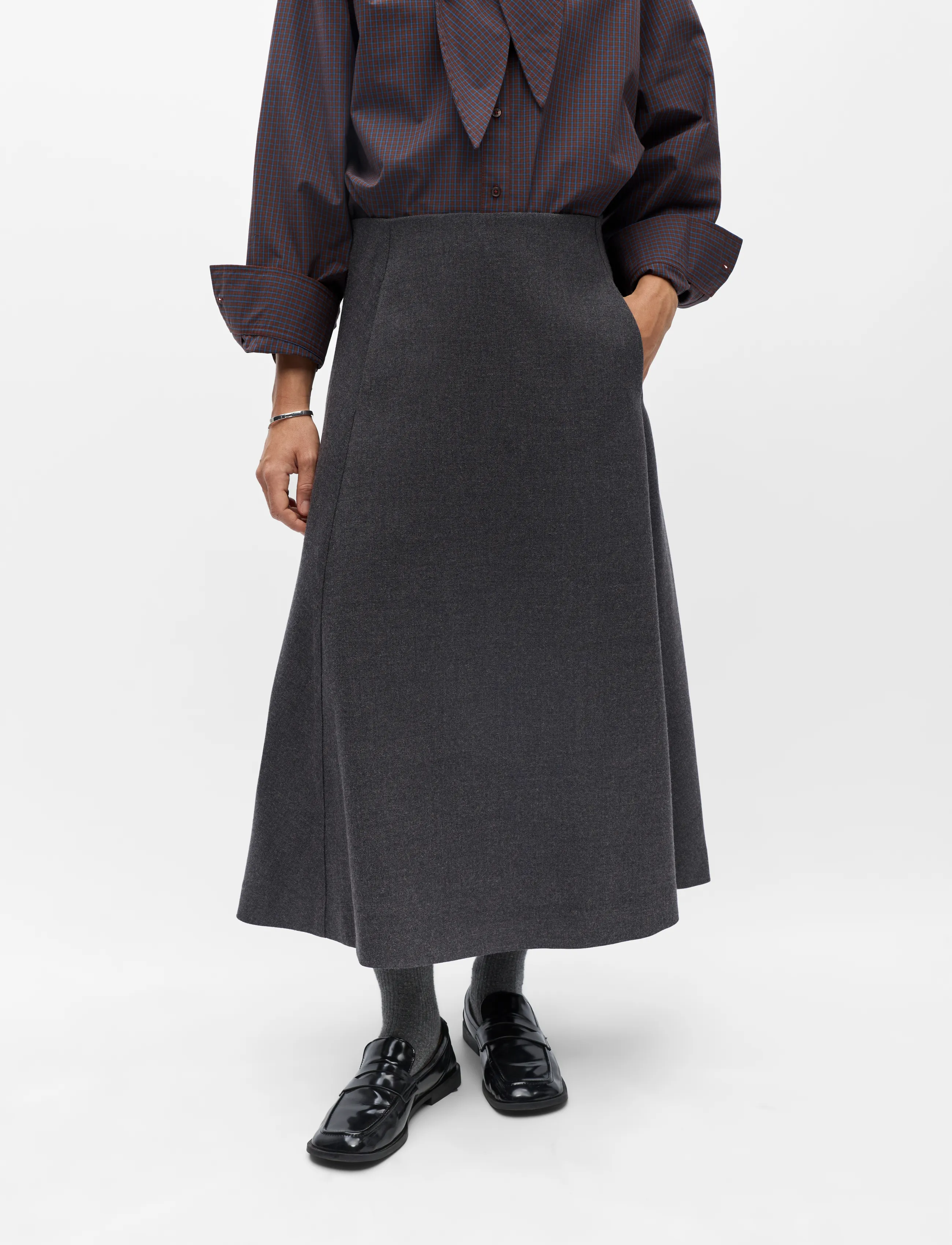 Object - OBJKAVIN A-SHAPE MIDI SKIRT147 - midi nederdele - dark grey melange - 3