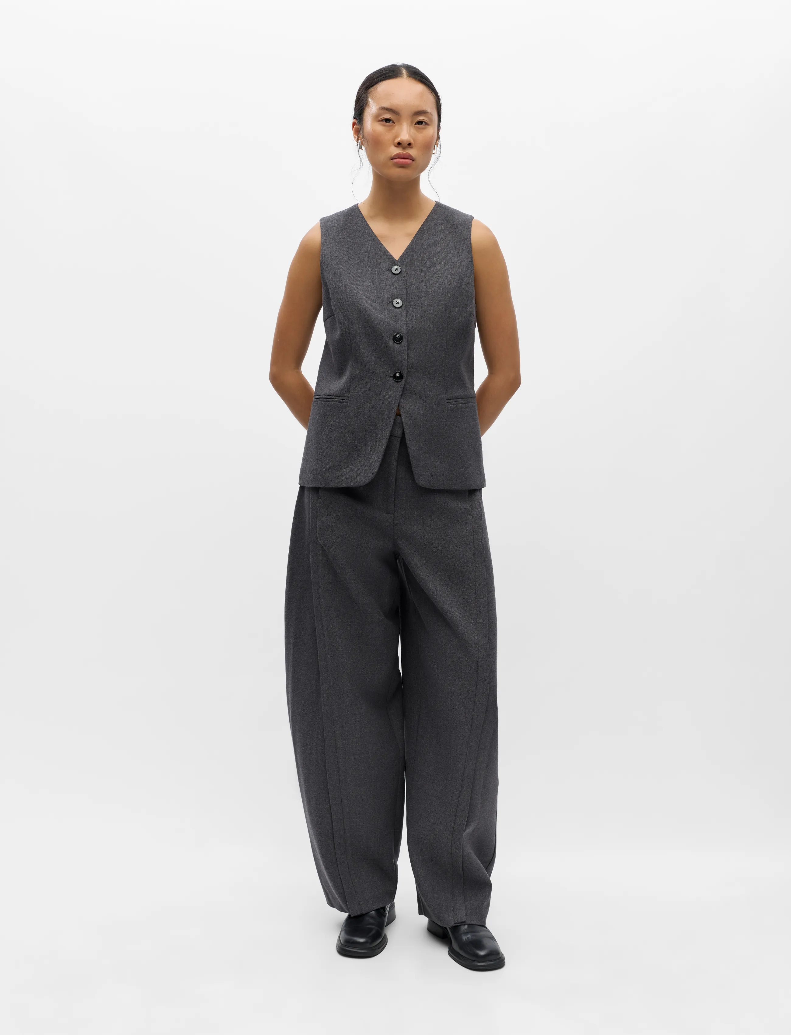 Object - OBJKAVIN MW BARREL PANTS 147 - dark grey melange - 2