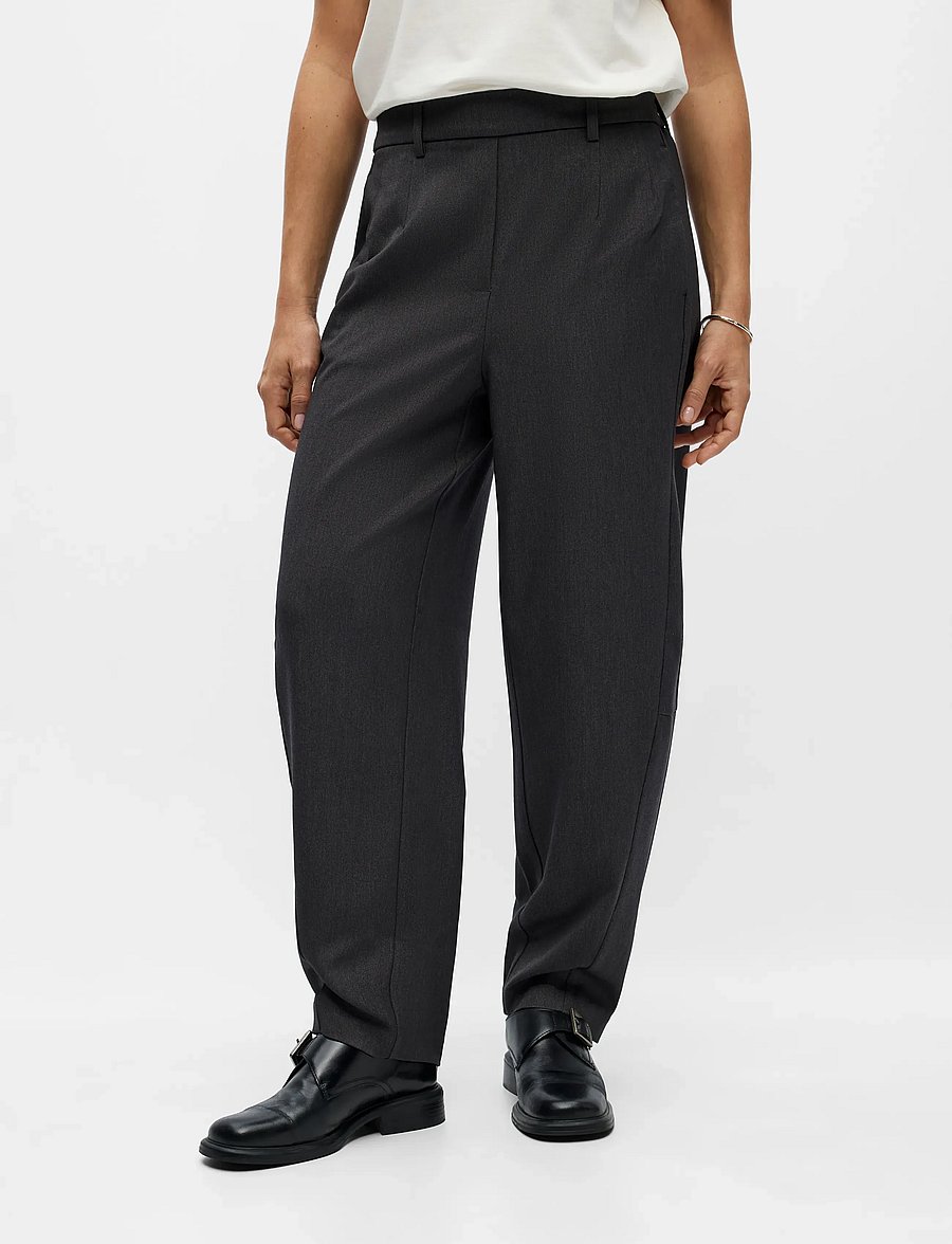 Object - OBJLISA HW ANKLE BARREL PANT NOOS - hosen mit geradem bein - medium grey melange - 0