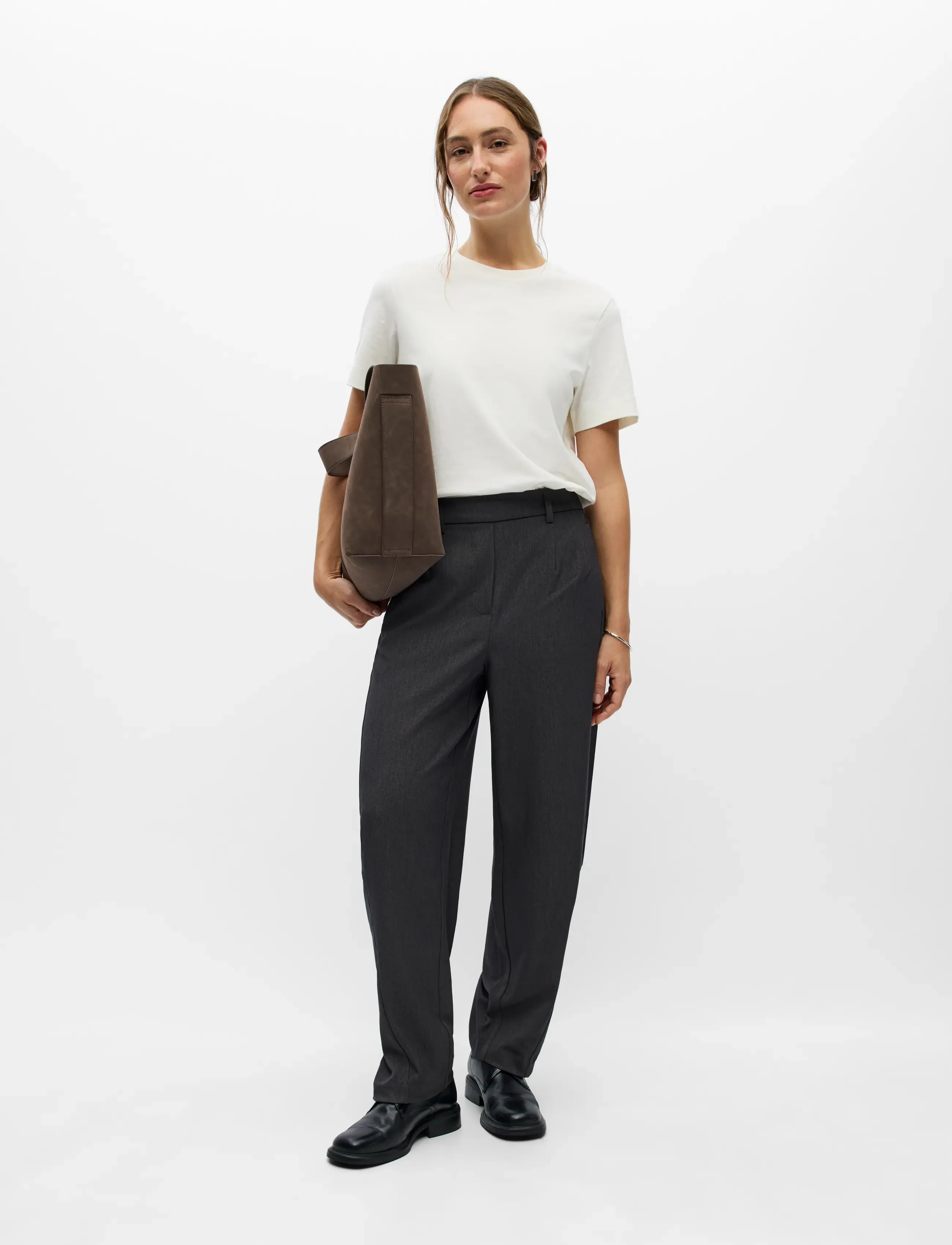 Object - OBJLISA HW ANKLE BARREL PANT NOOS - hosen mit geradem bein - medium grey melange - 4