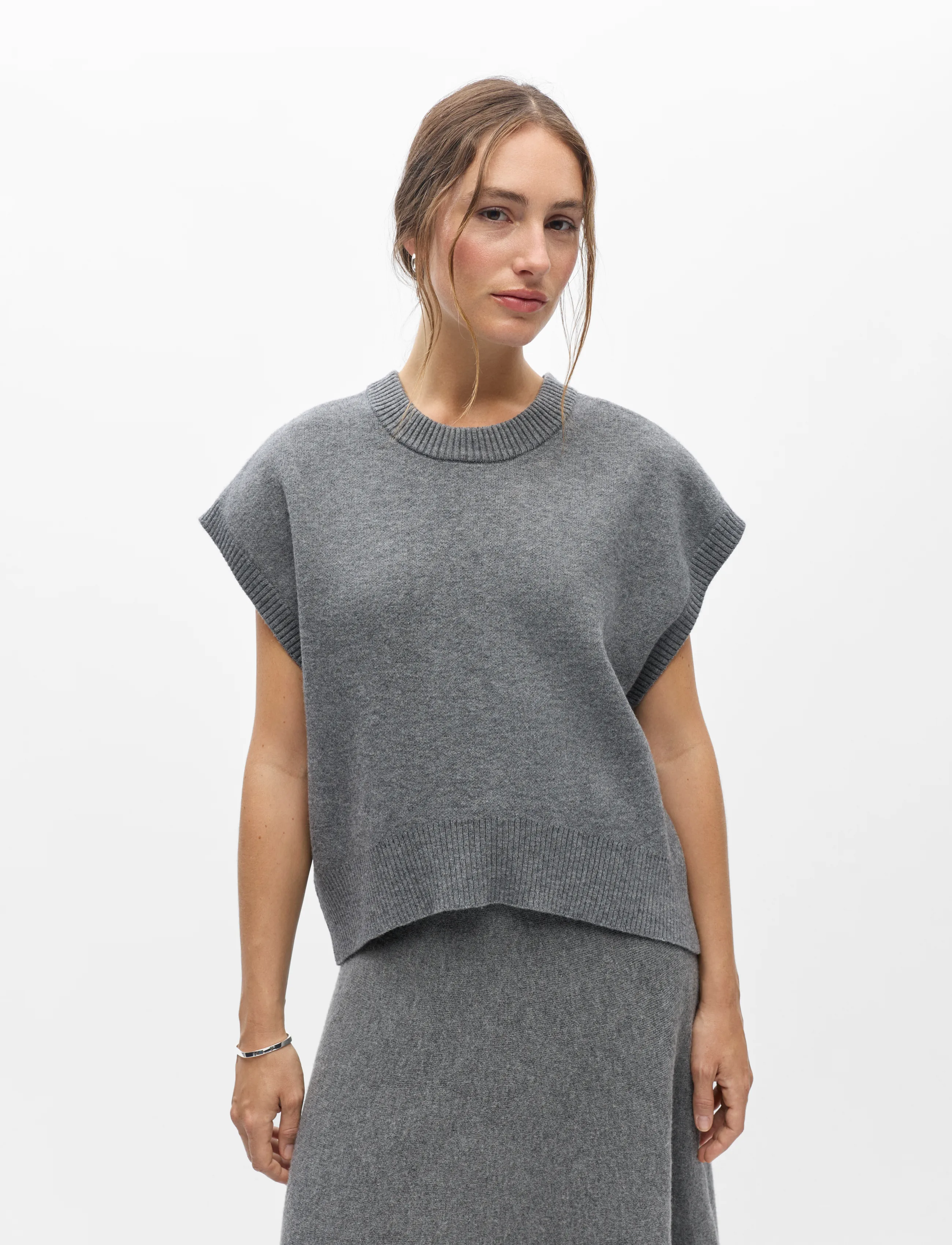 Object - OBJITONE S/L LO KNIT VEST 147 - strikveste - medium grey melange - 0