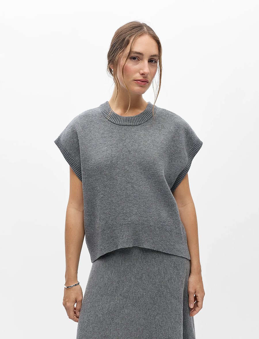 Object - OBJITONE S/L LO KNIT VEST 147 - strikveste - medium grey melange - 0