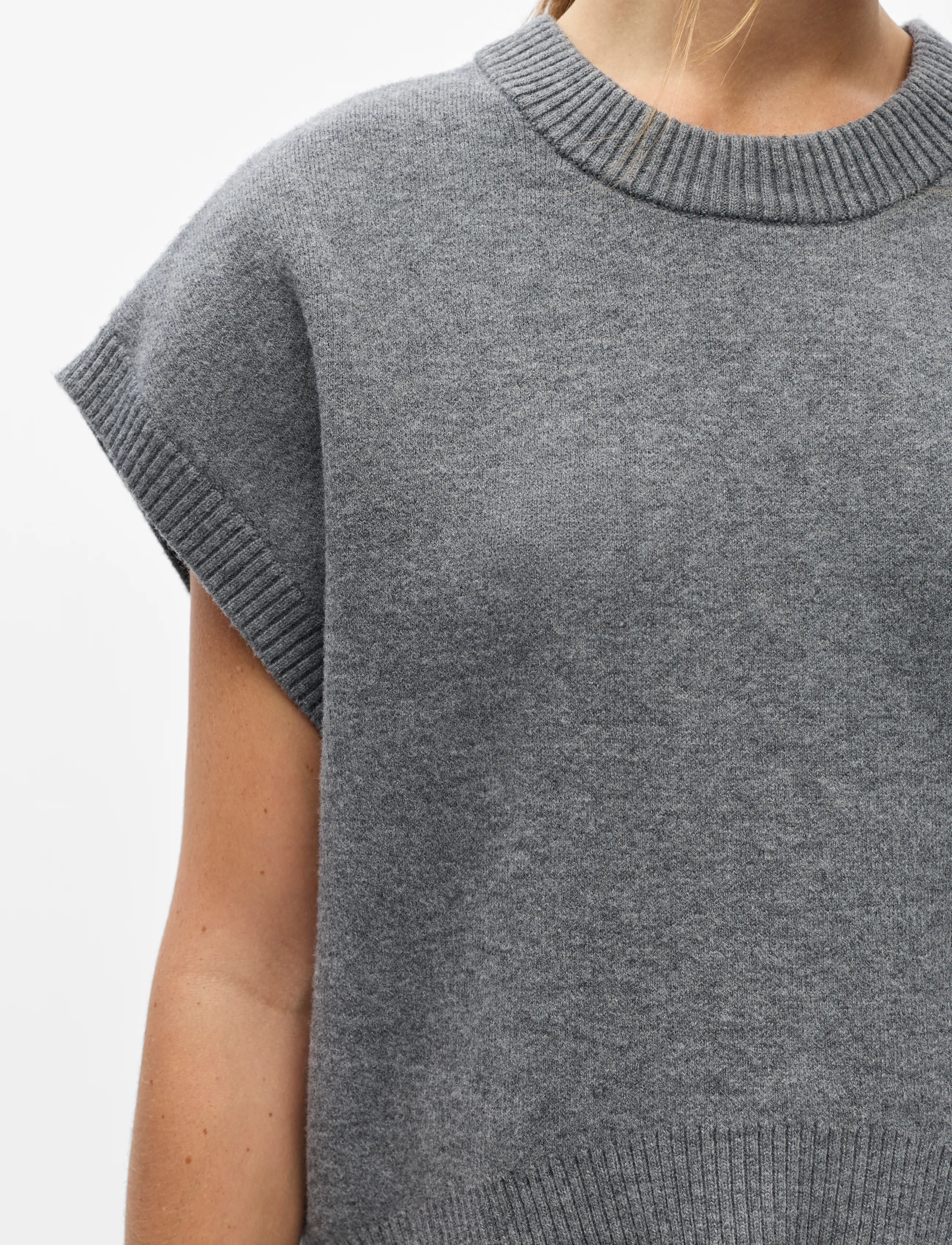 Object - OBJITONE S/L LO KNIT VEST 147 - strikveste - medium grey melange - 3