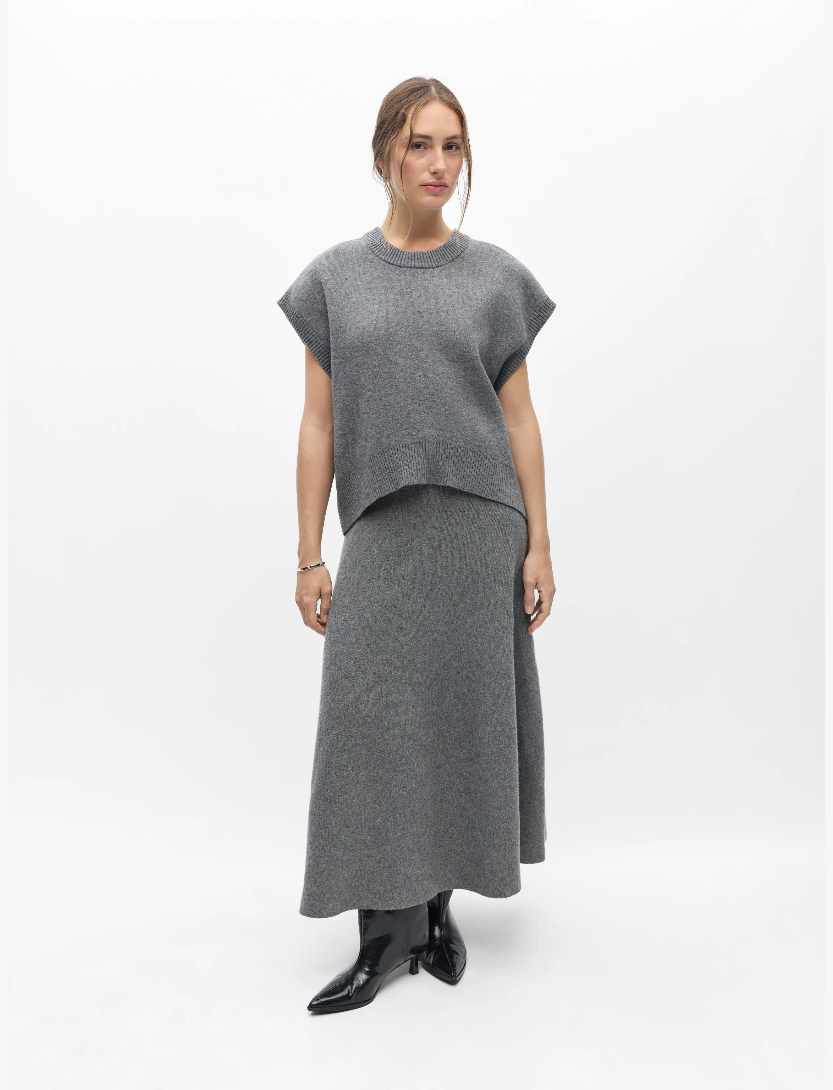 Object - OBJITONE S/L LO KNIT VEST 147 - strikveste - medium grey melange - 4