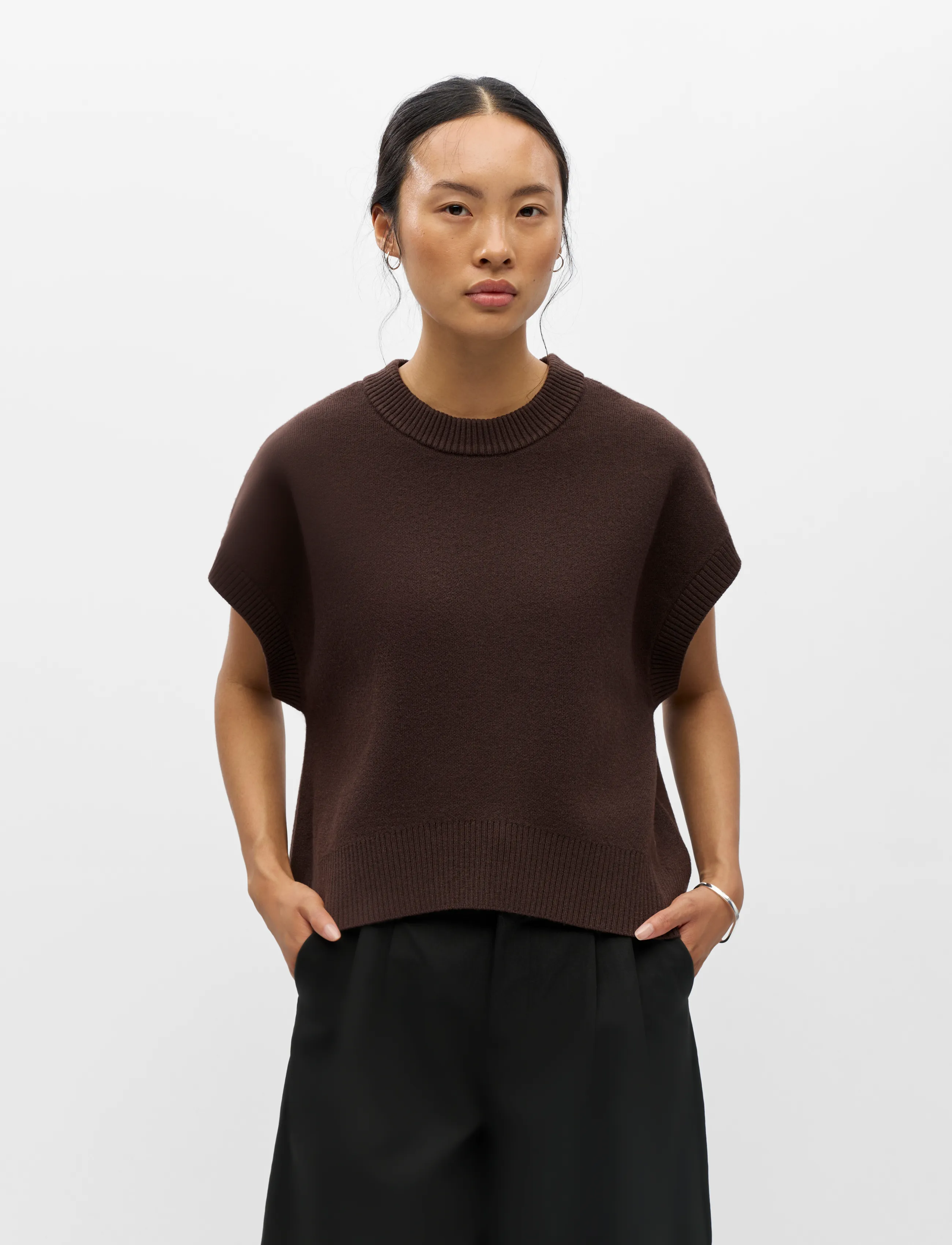 Object - OBJITONE S/L LO KNIT VEST 147 - strikveste - seal brown - 0
