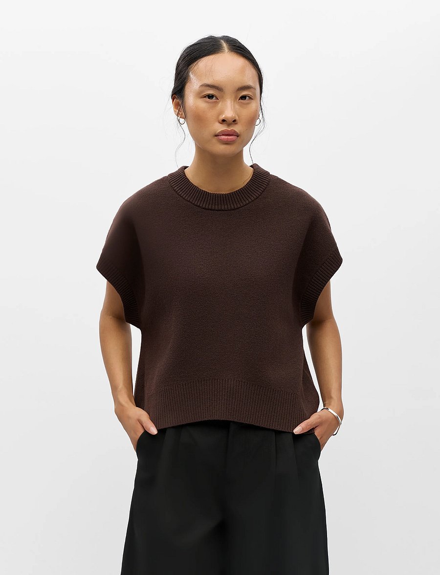 Object - OBJITONE S/L LO KNIT VEST 147 - strikveste - seal brown - 0
