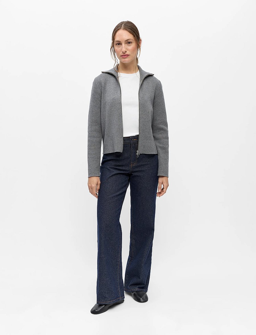 Object - OBJREYNARD L/S RE ZIP CARDIGAN NOOS - koftor - medium grey melange - 0