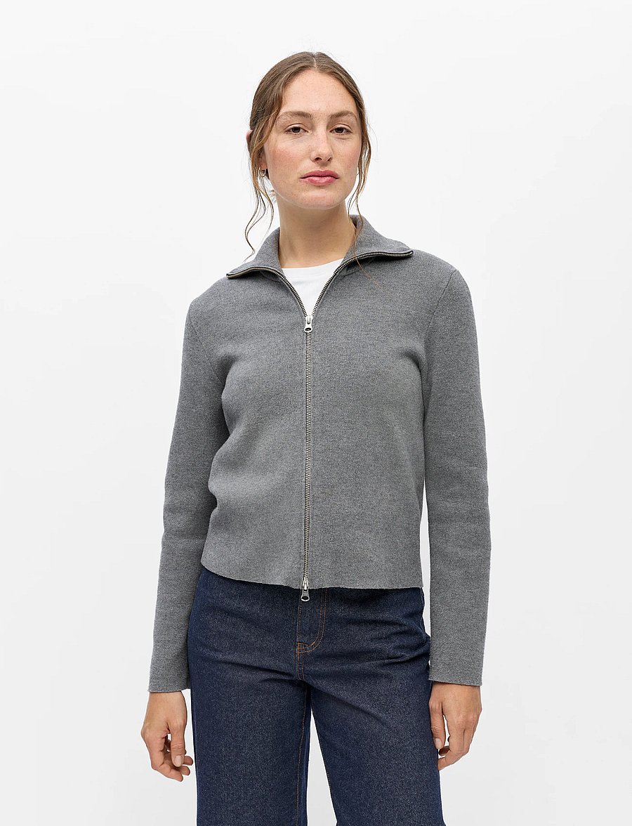 Object - OBJREYNARD L/S RE ZIP CARDIGAN NOOS - koftor - medium grey melange - 3