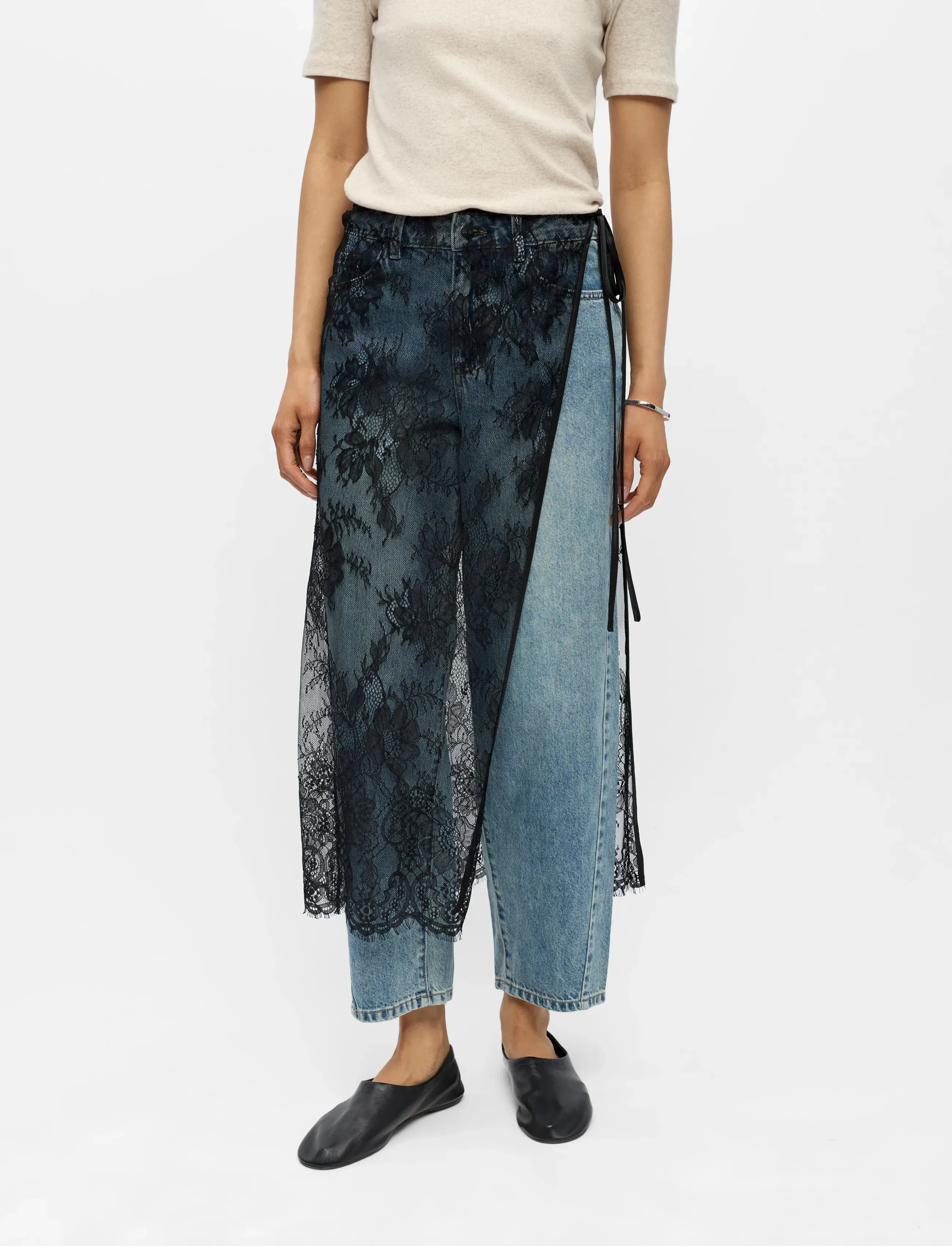 Object Objlira Lace Scarf Long Skirt 146, M/L, Röcke, Schwarz - Maxi Frauen