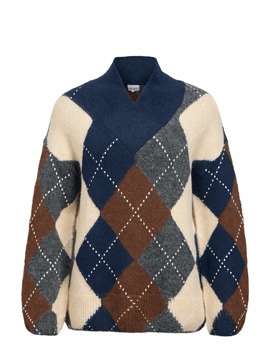 Object - OBJBRENDA L/S LO V-NECK PULLOVER NOOS - stickade tröjor - sky captain - 1