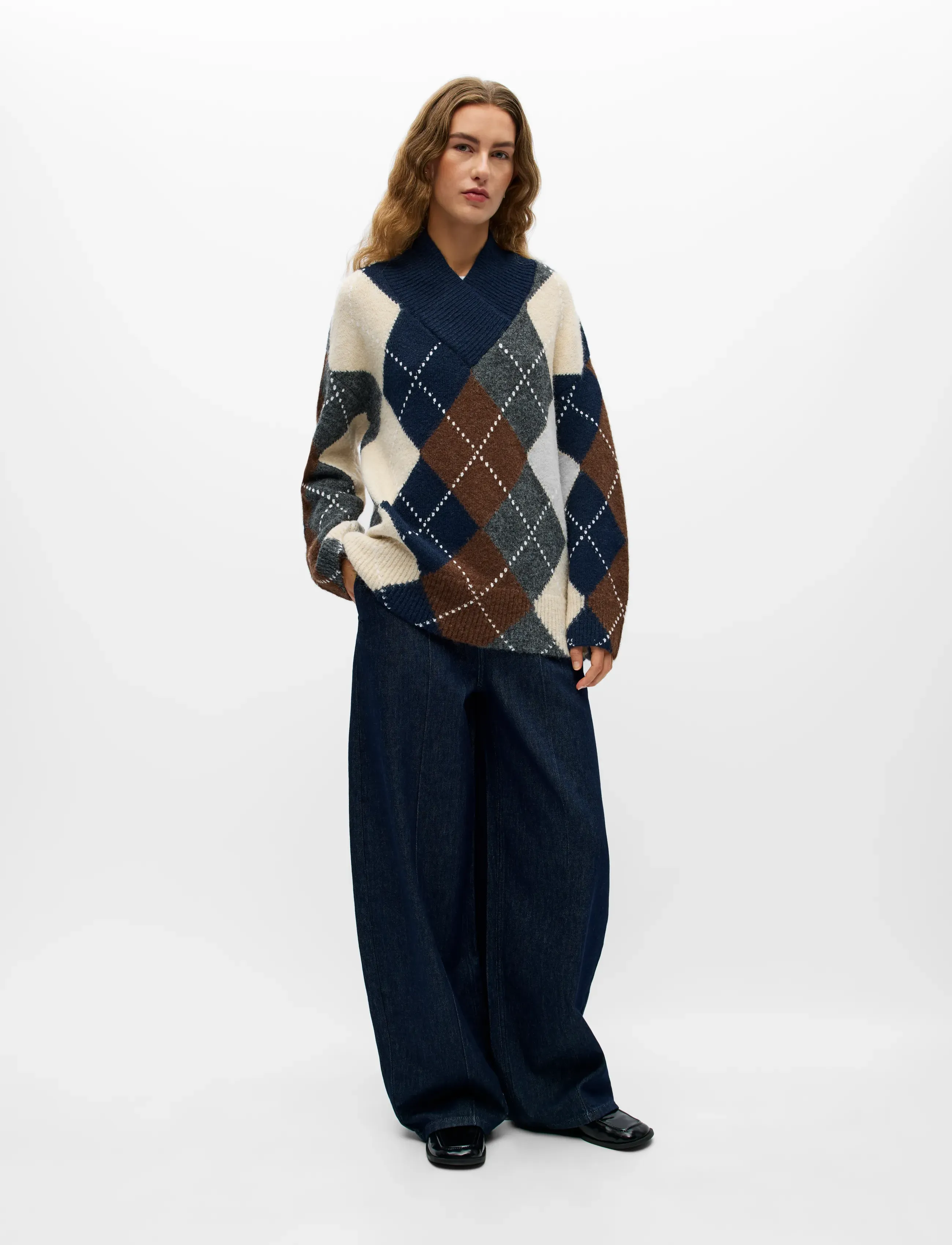 Object - OBJBRENDA L/S LO V-NECK PULLOVER NOOS - stickade tröjor - sky captain - 0